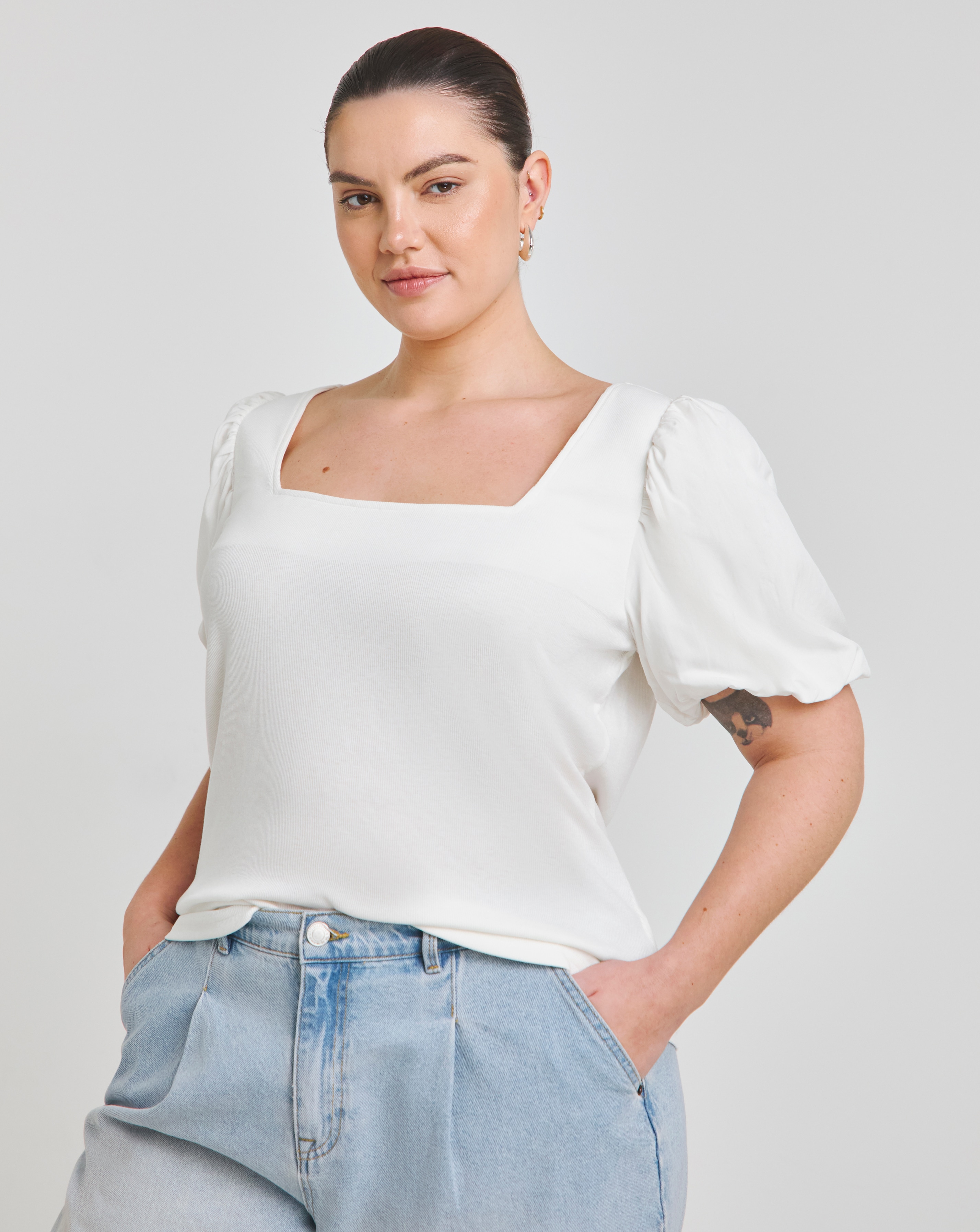 Puff Sleeve Rib T-Shirt