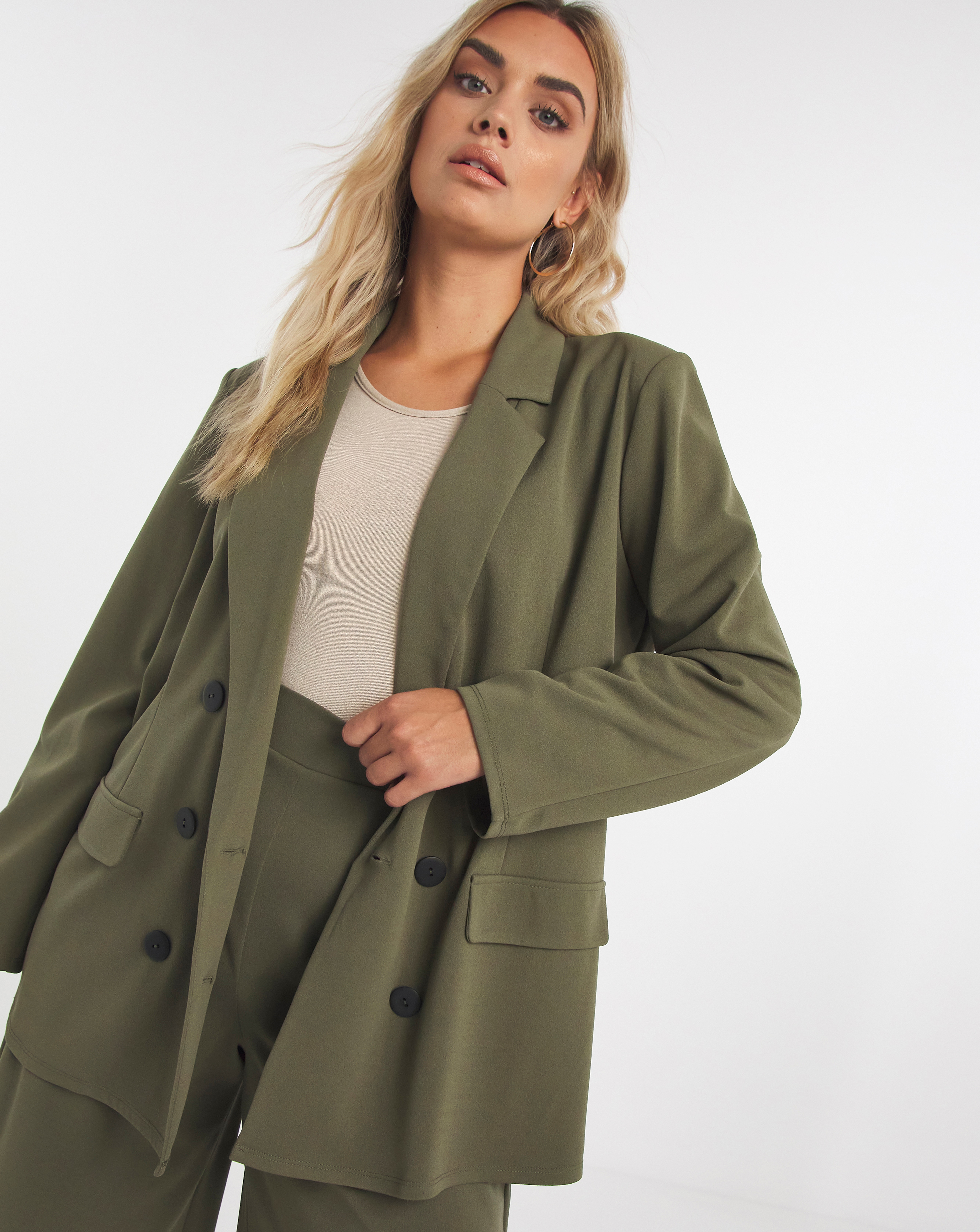 khaki double breasted blazer