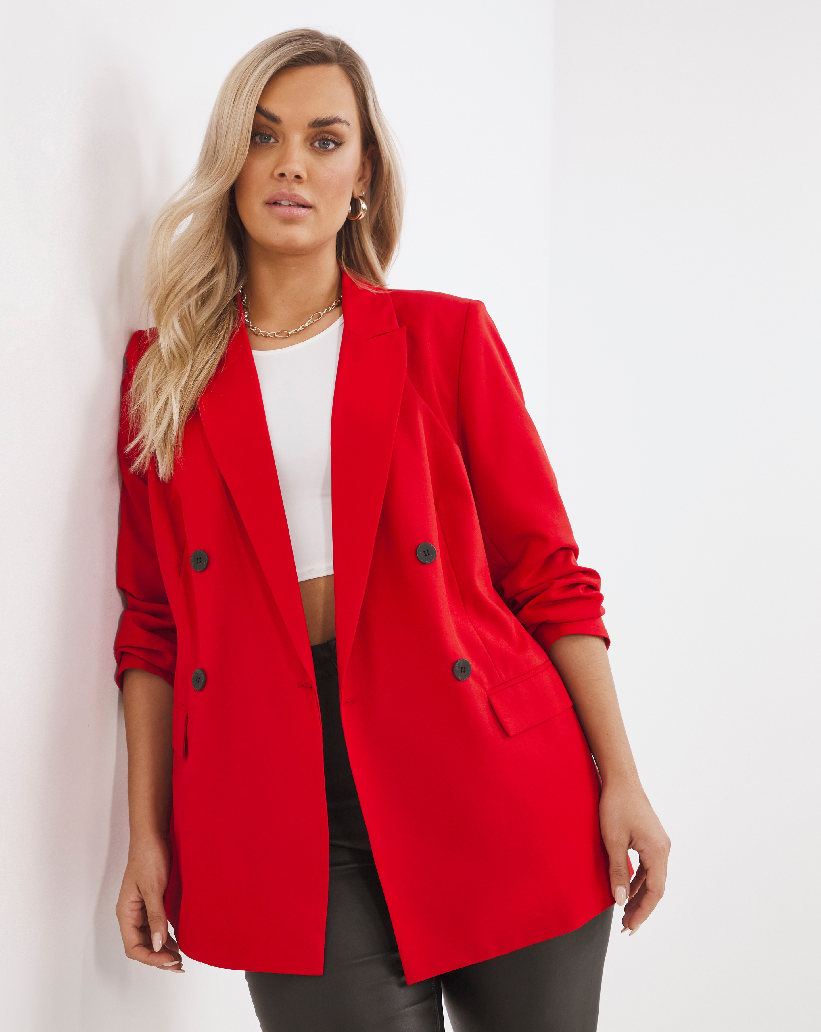 Simply Be Red Double Breasted Blazer