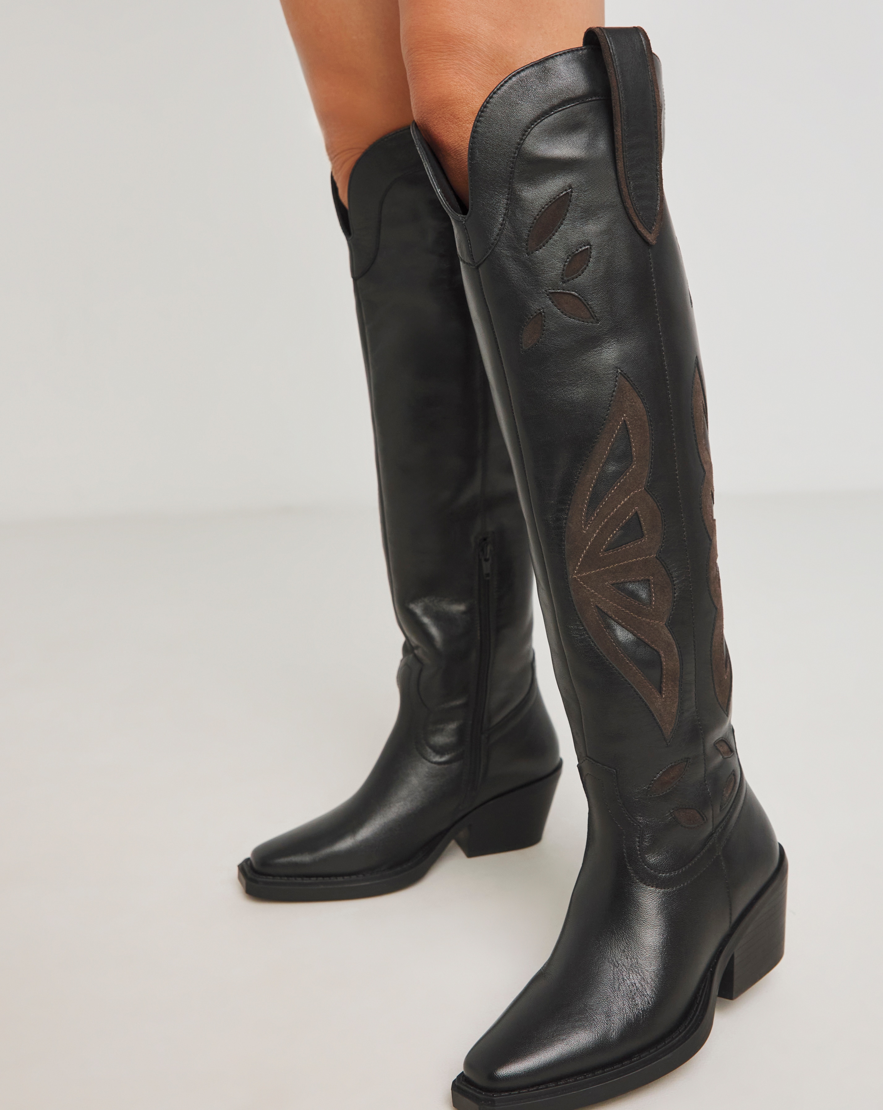 Mixed Over the Knee Western Boot ExWide