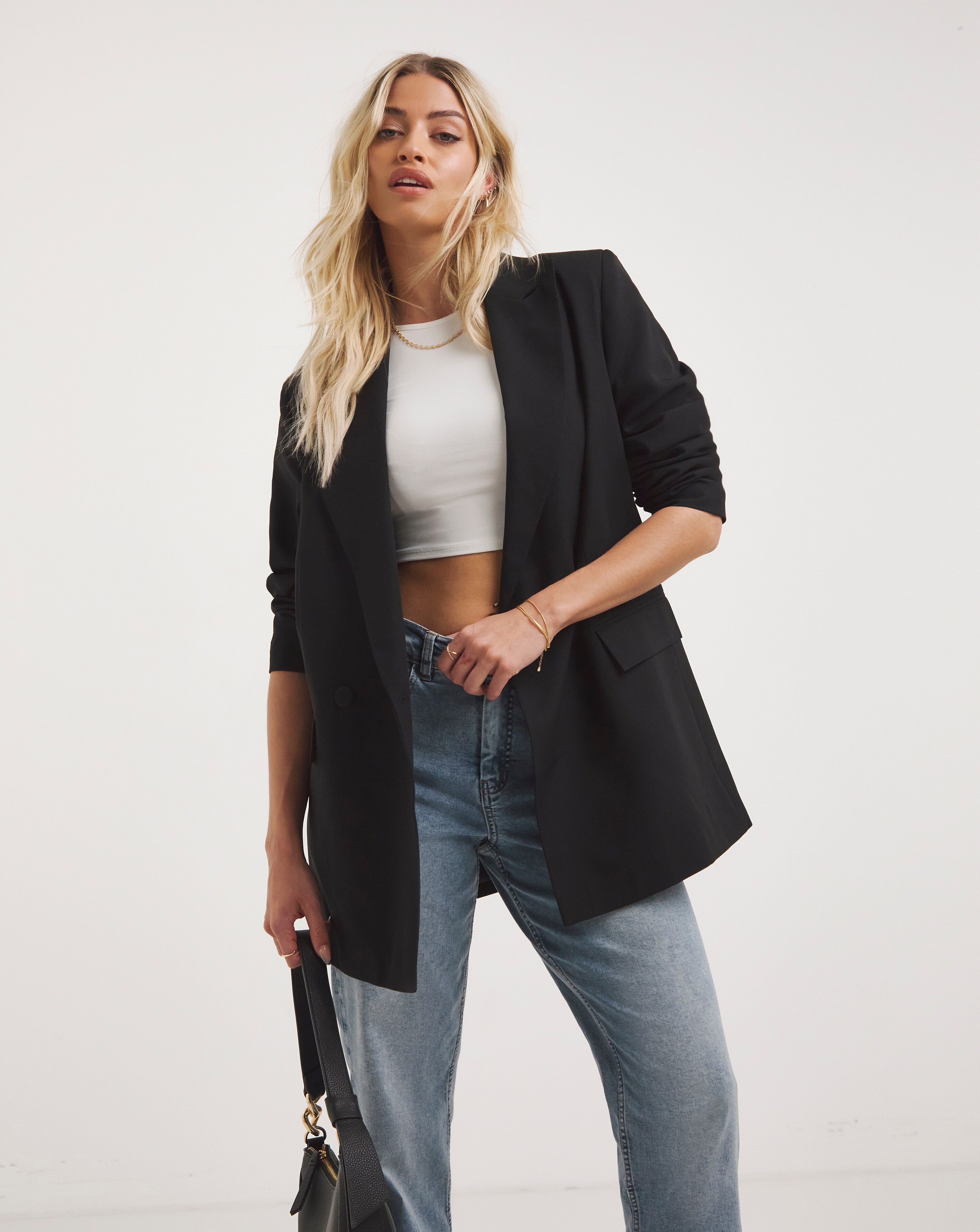 Black Double Breasted Relaxed Blazer Simply Be