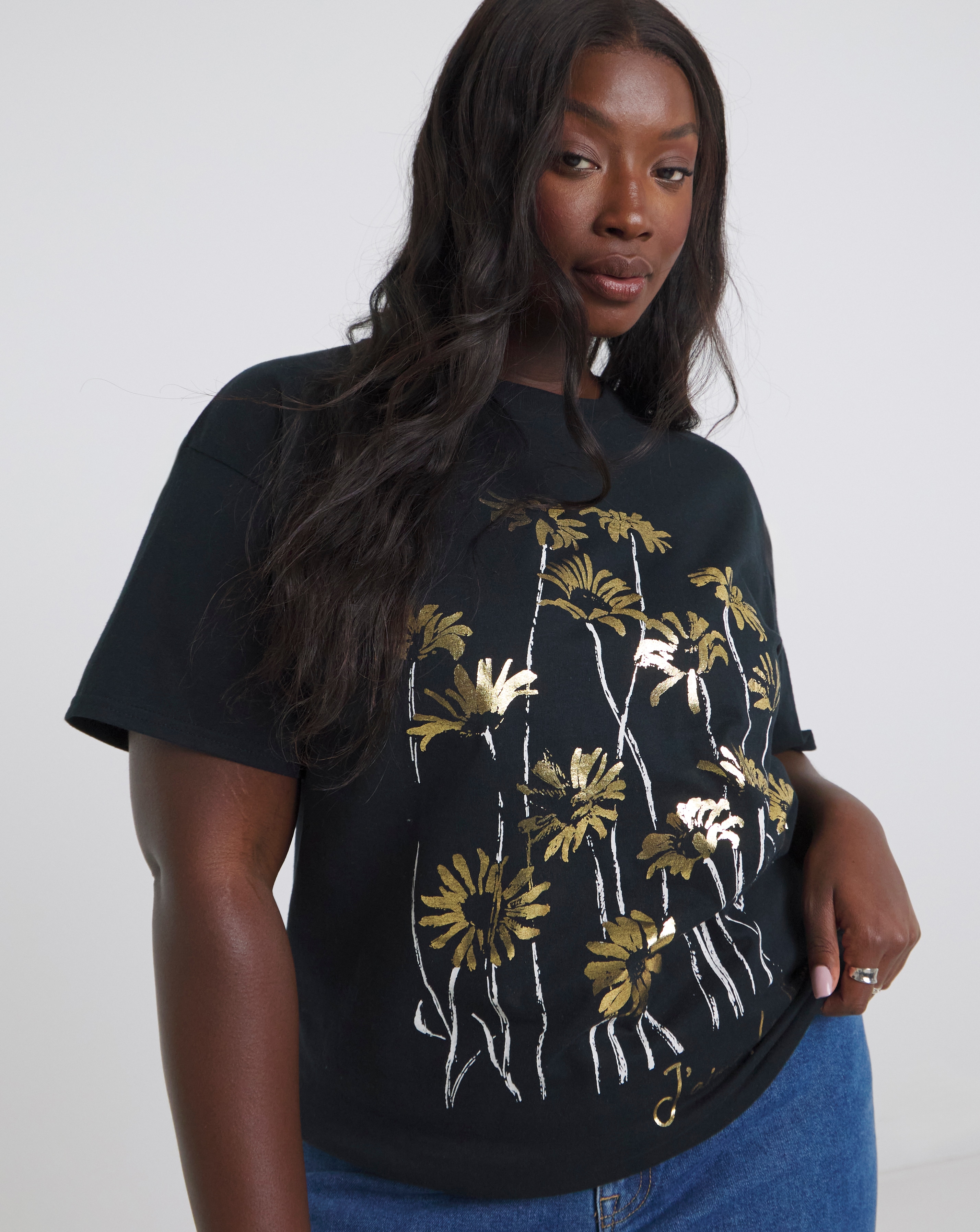 Floral Foil Print Graphic T-Shirt