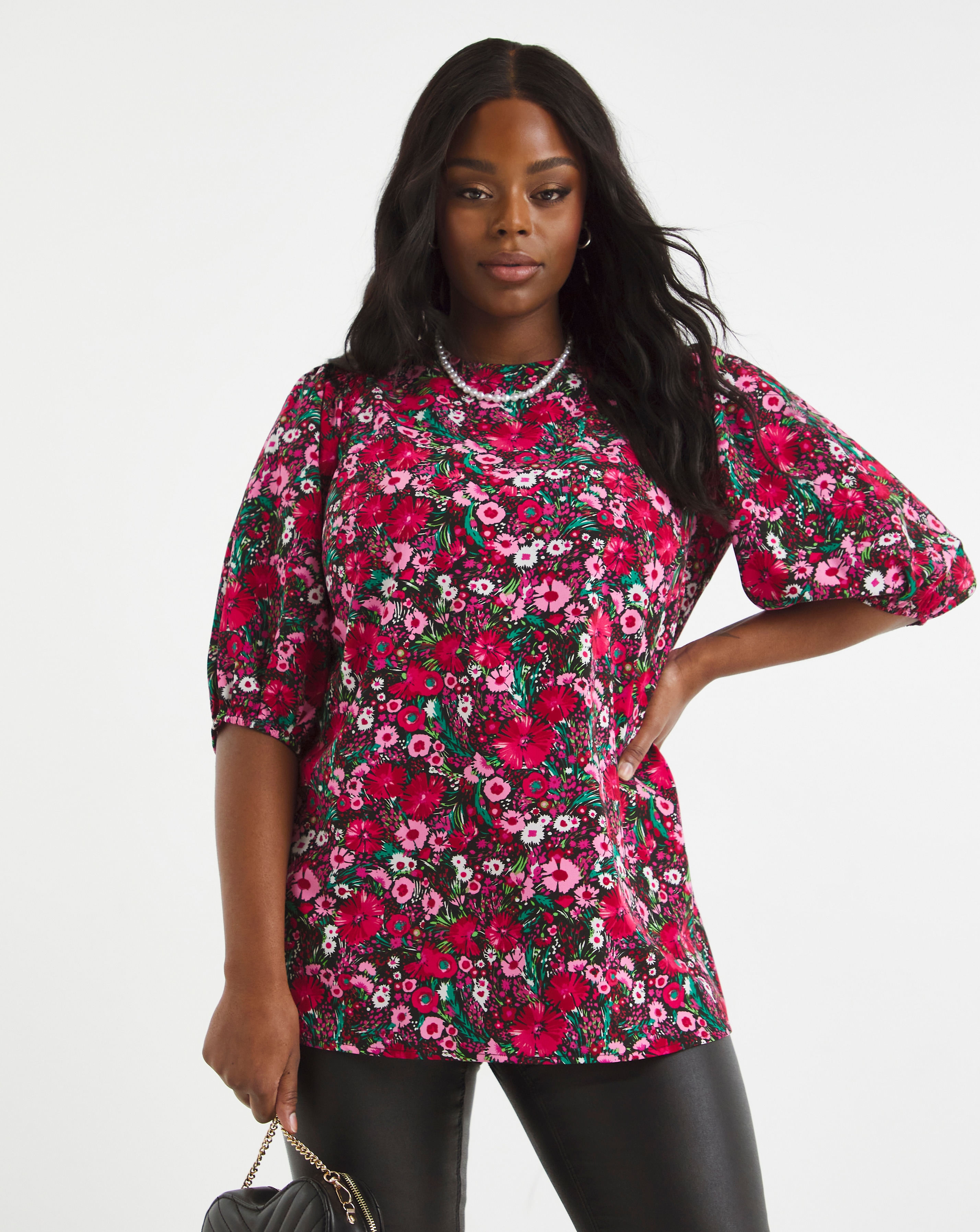Floral Print Longline Shirred Boxy Top