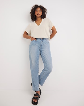 Cream V Neck Short Sleeve Boxy Blouse