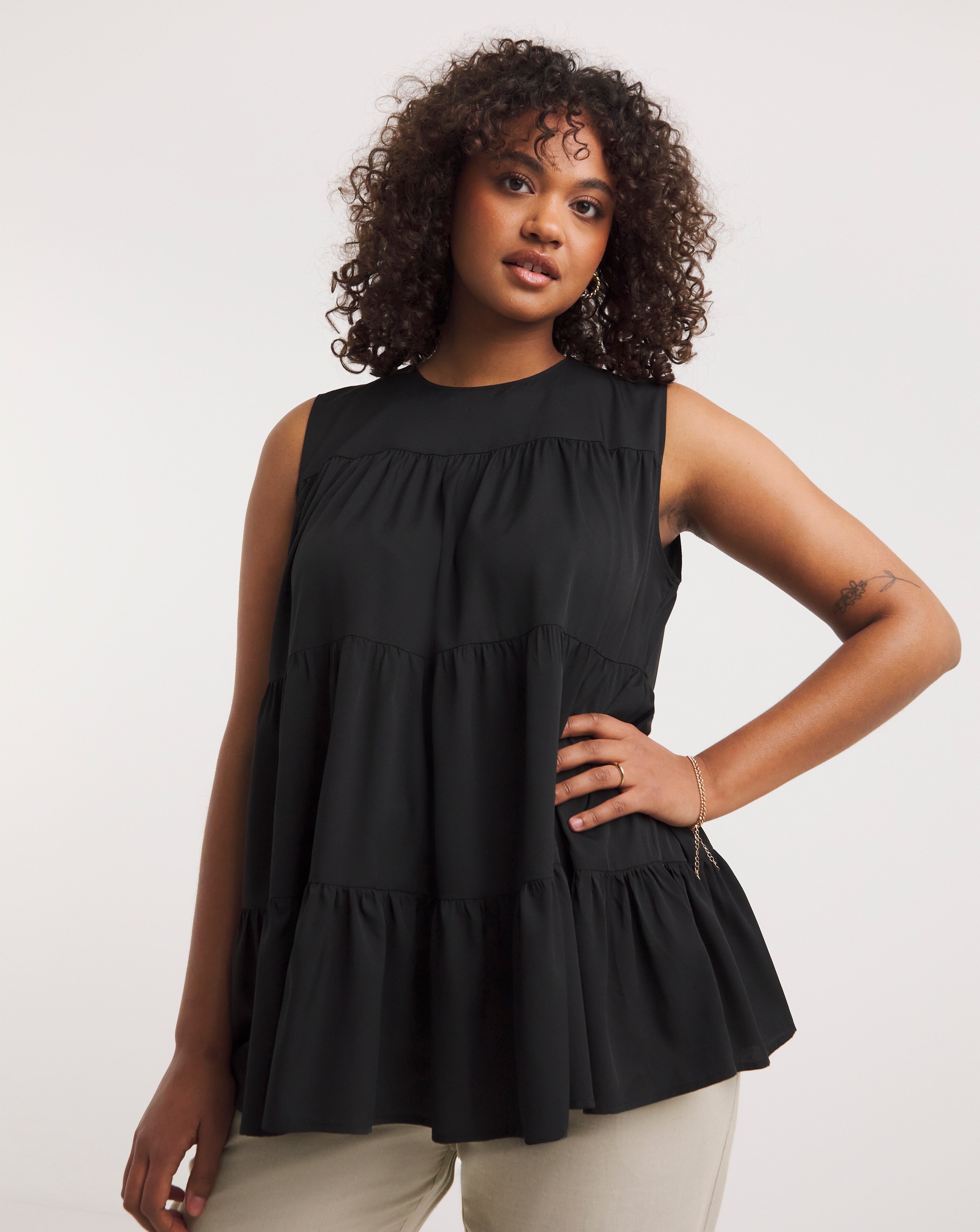 Black Tiered Sleeveless Blouse | Simply Be