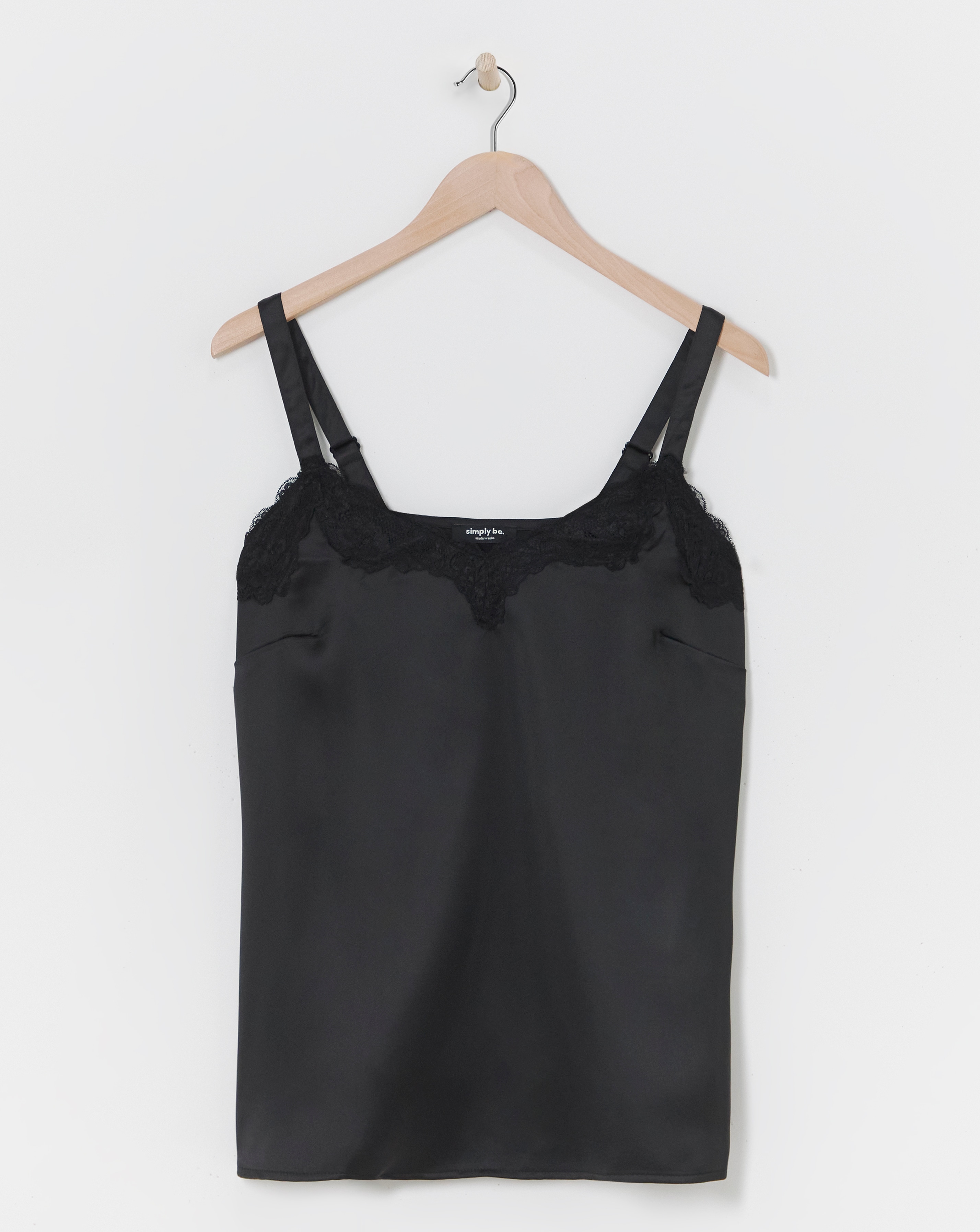 Black Lace Trim Satin Cami