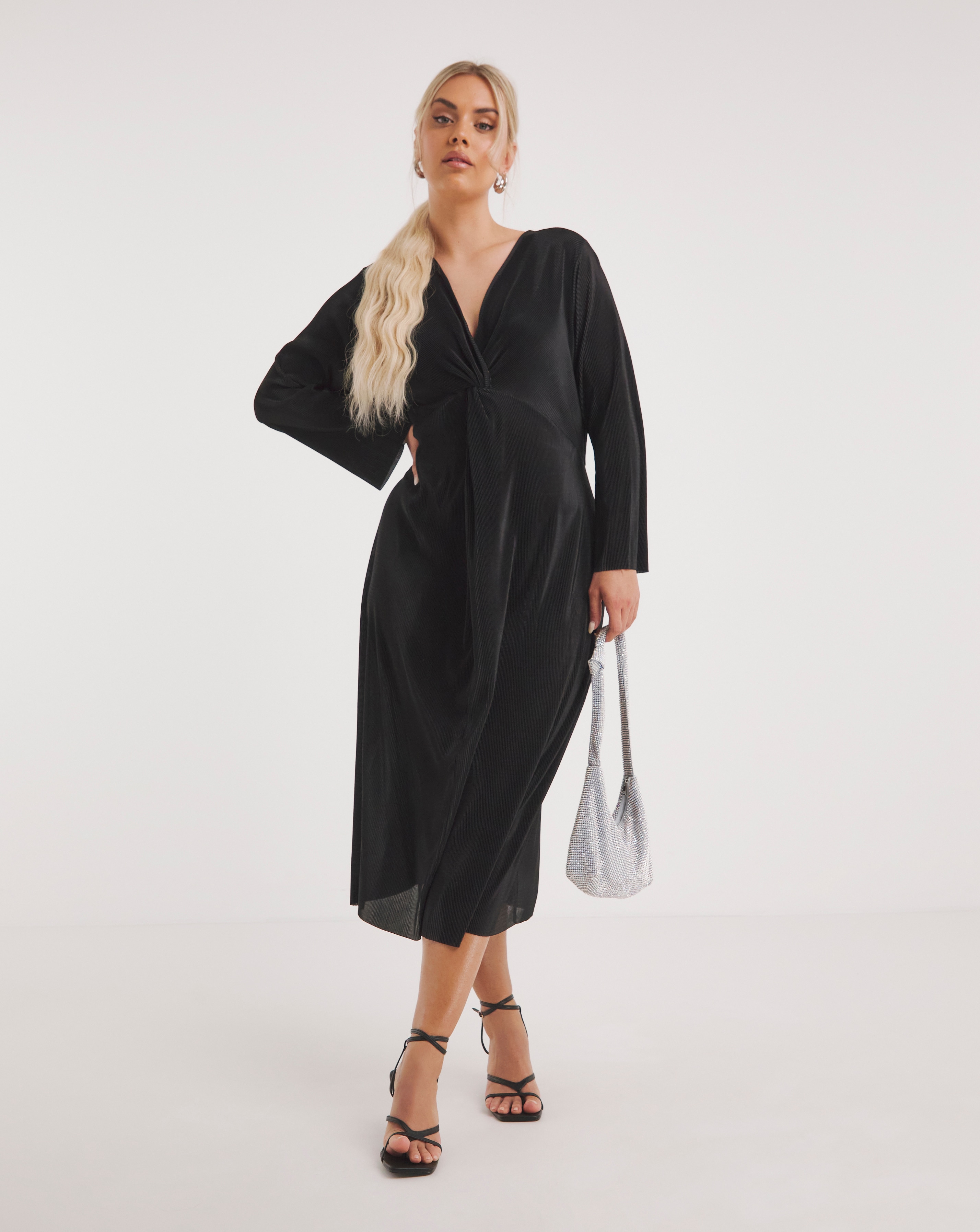 Simply Be - Women's Twist Front Plisse Midi Dress - Size 10 - Black