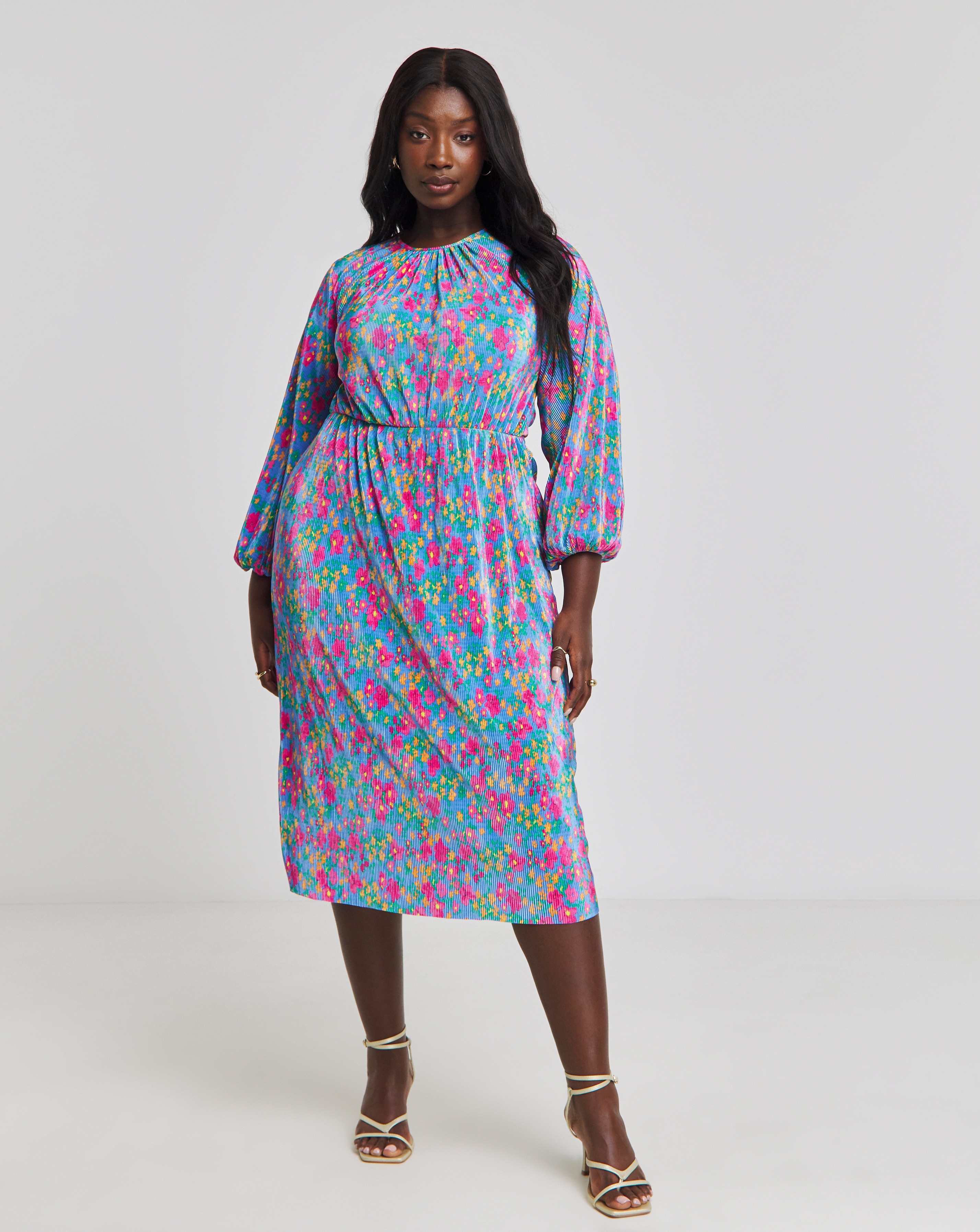 Simply Be - Women's Cut Out Back Plisse Midi - Size 10 - Blue multi-coloured