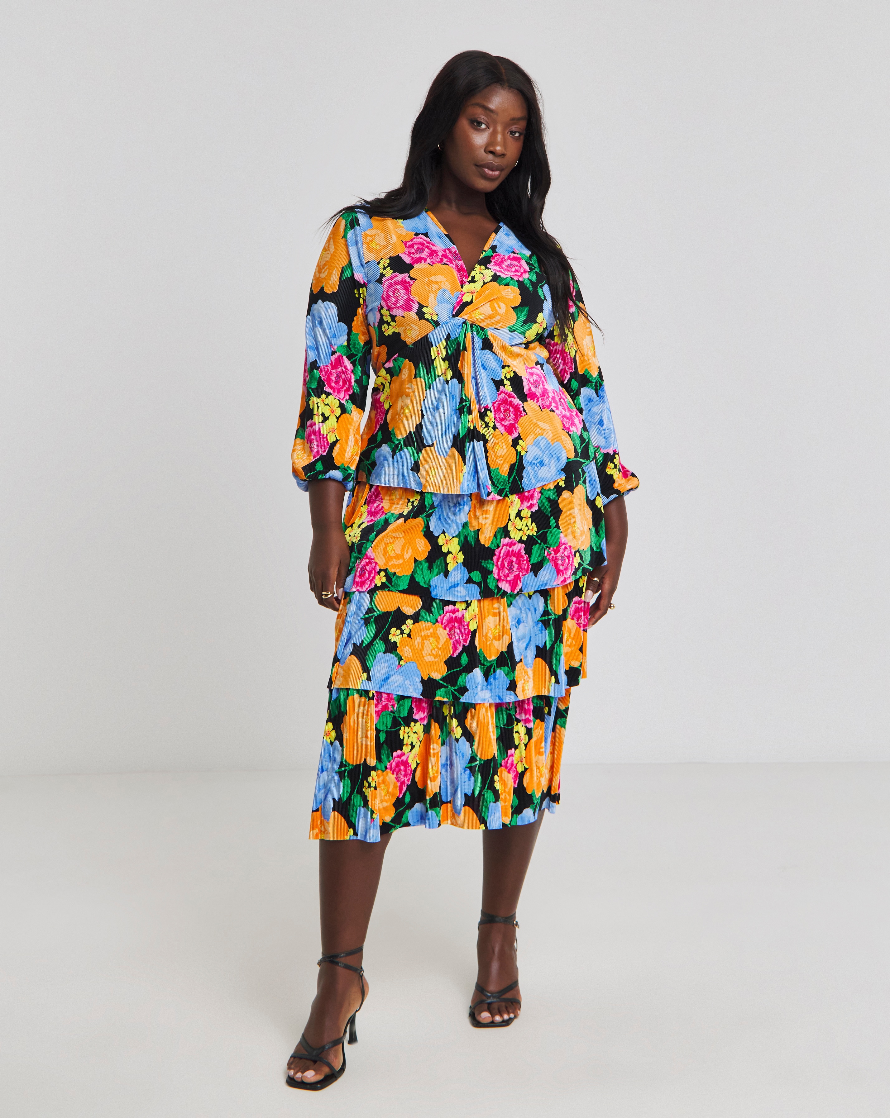 Simply Be - Women's Tiered Plisse Midi Dress - Size 10 - Black print