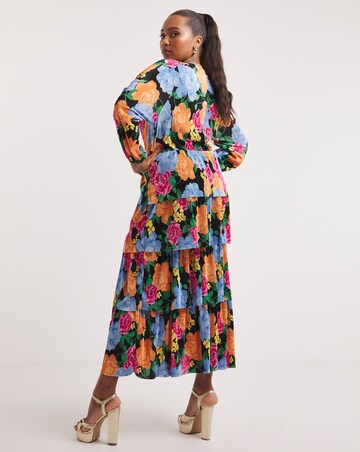 Floral Print Tiered Plisse Maxi Dress | Simply Be