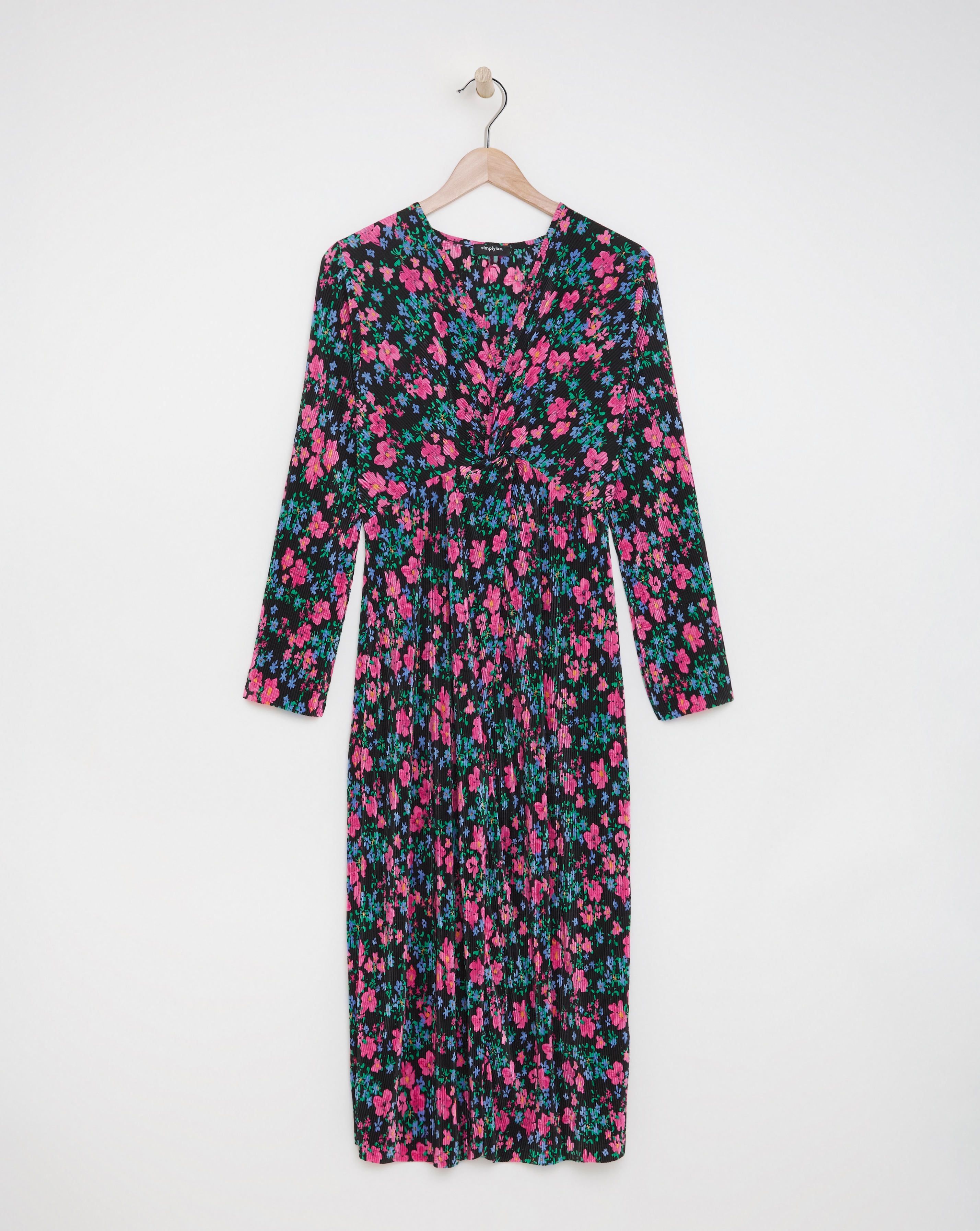 Simply Be - Women's Twist Front Plisse Midi Dress - Size 10 - Black floral