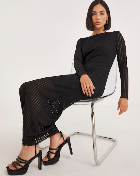 Simply Be - Women's Textured Jersey Midaxi Dress - Size 26 - Black - 95% Polyester 5% Elastane