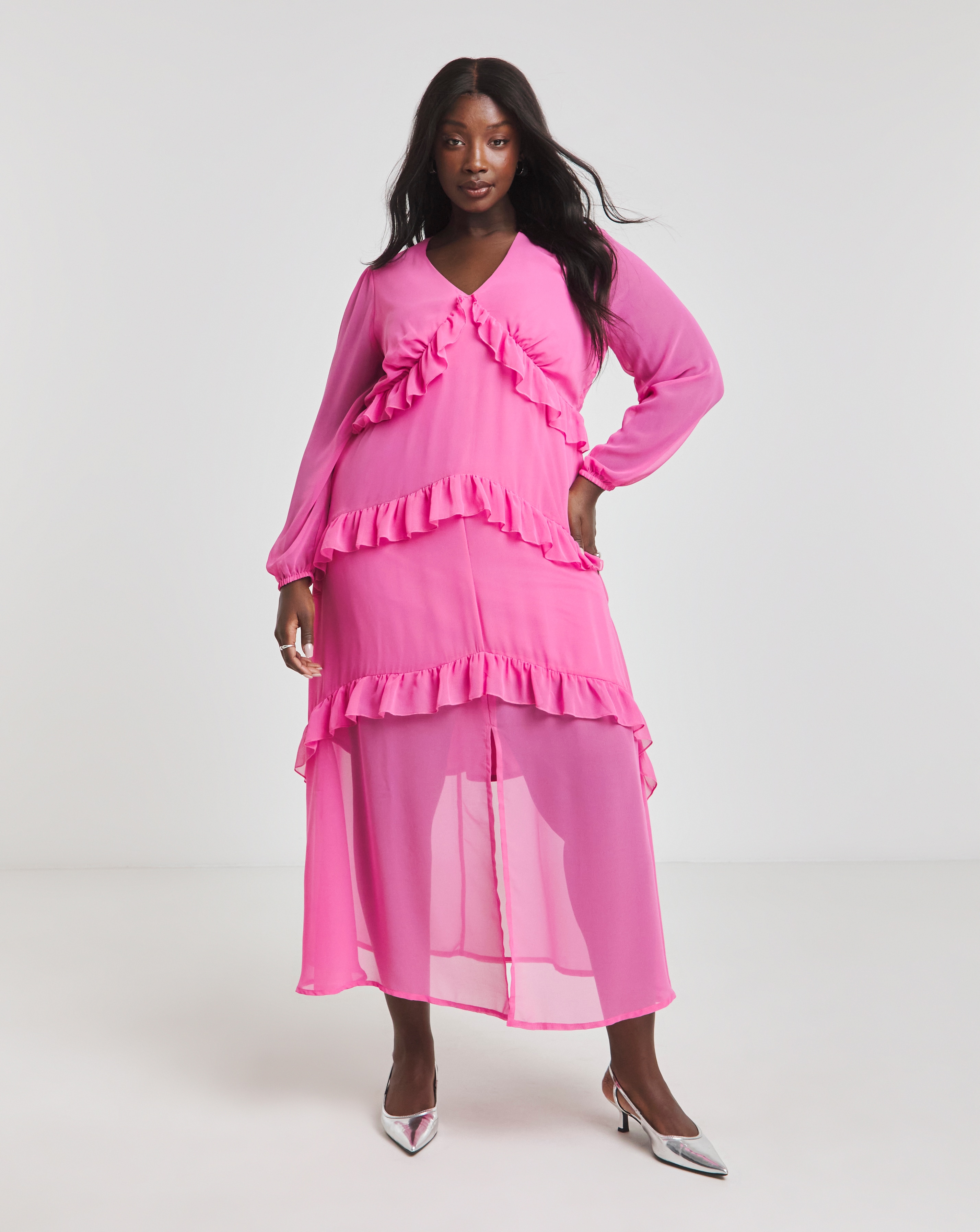 Simply Be - Women's Boutique Pink Frill Maxi Dress - Size 32 - Pink