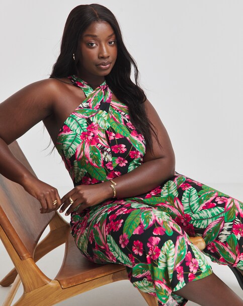 Tropical Print Halter Neck Jumpsuit