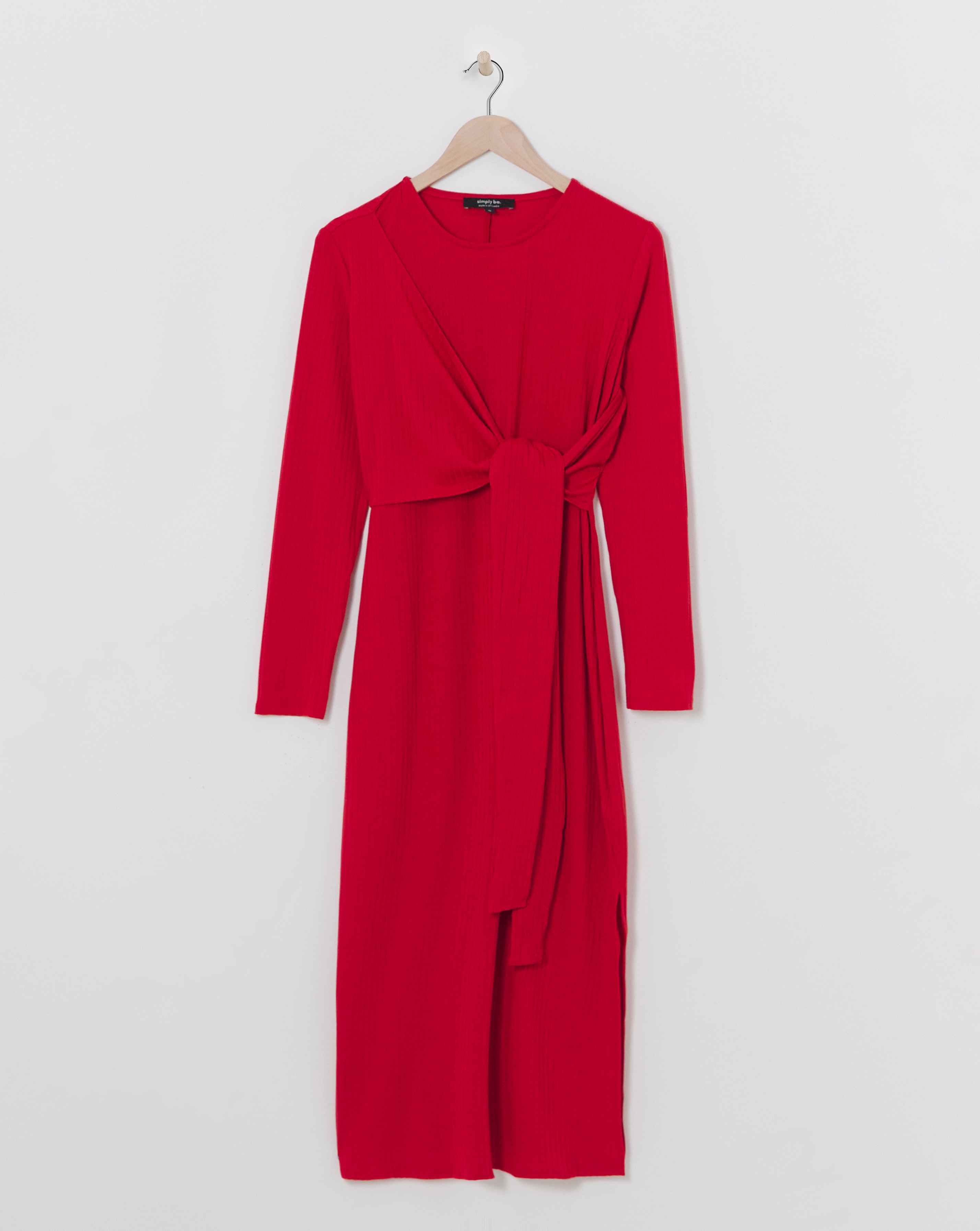 Simply Be - Women's Red Ribbed Wrap Midi Dress - Size 10 - Red - 94% Polyester 6% Elastane