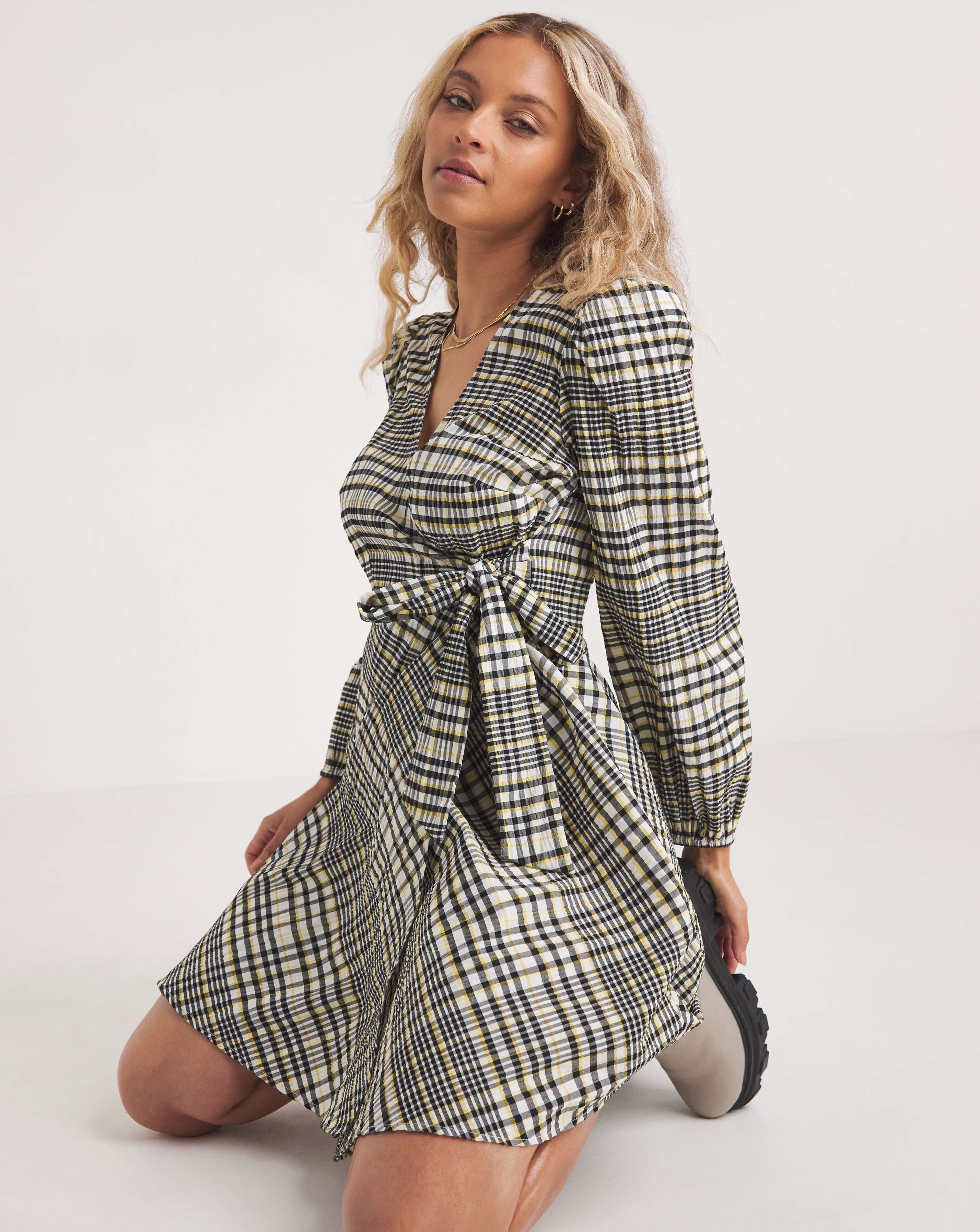 Checkered deals wrap dress
