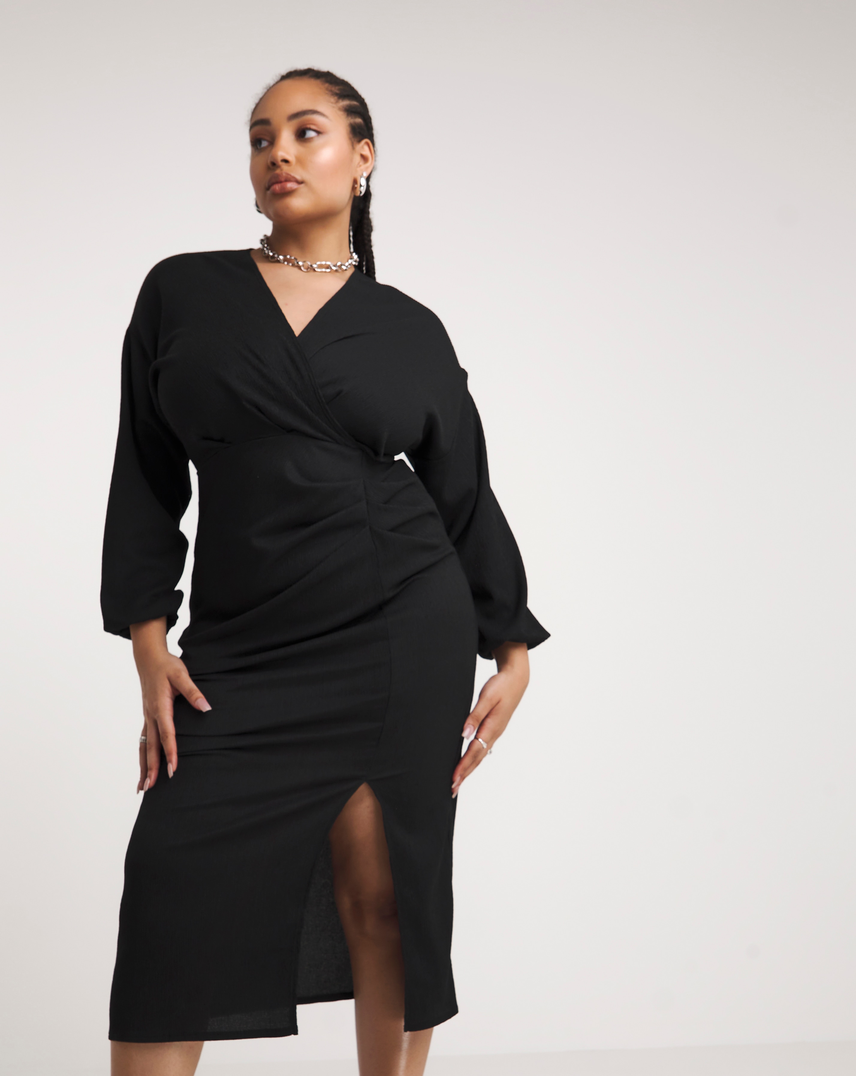 Simply Be - Women's Textured Jersey Ruched Midaxi Dress - Size 26 - Black - 98% Polyester 2% Elastane