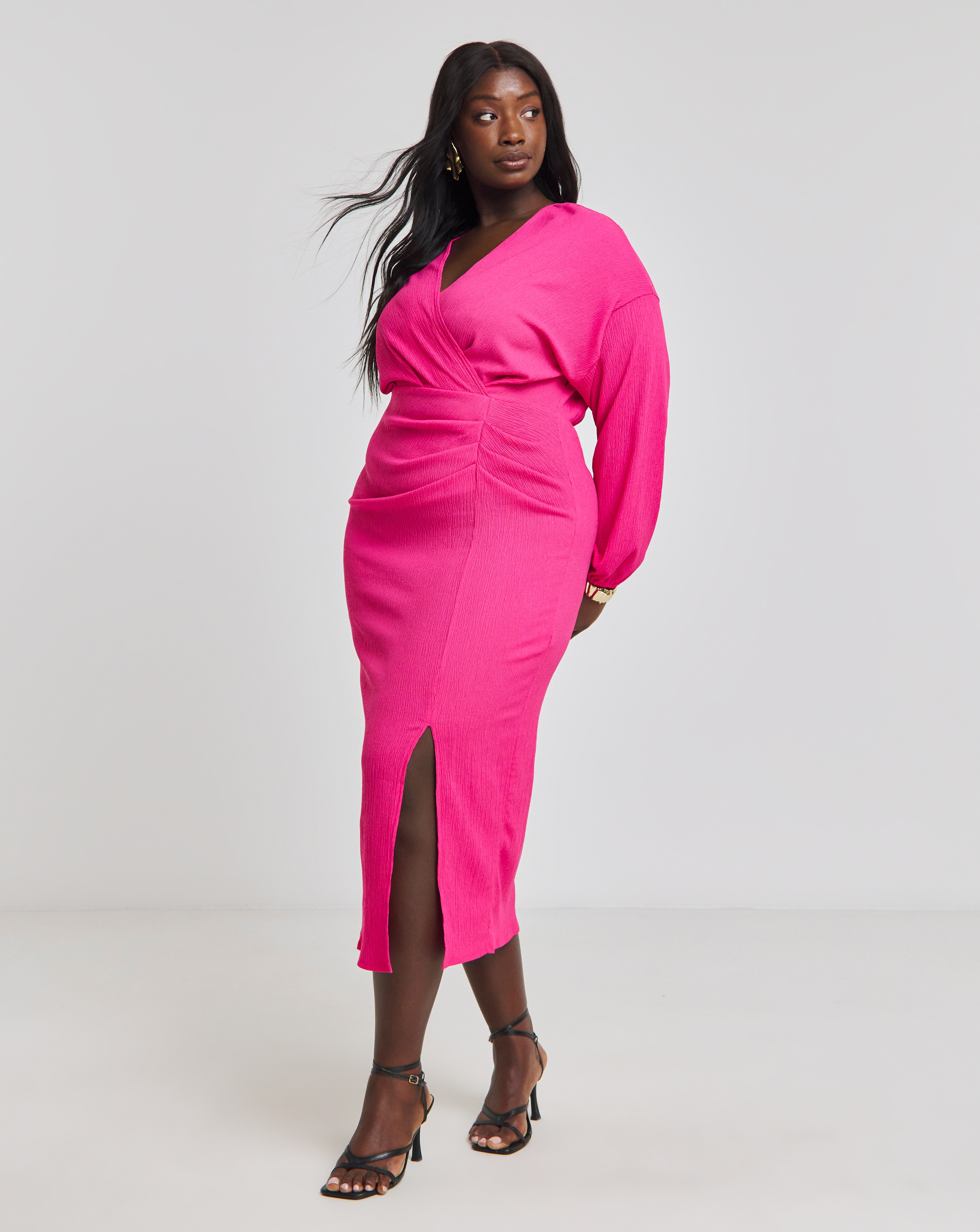 Simply Be - Women's Textured Jersey Ruched Midi Dress - Size 10 - Pink - 98% Polyester 2% Elastane