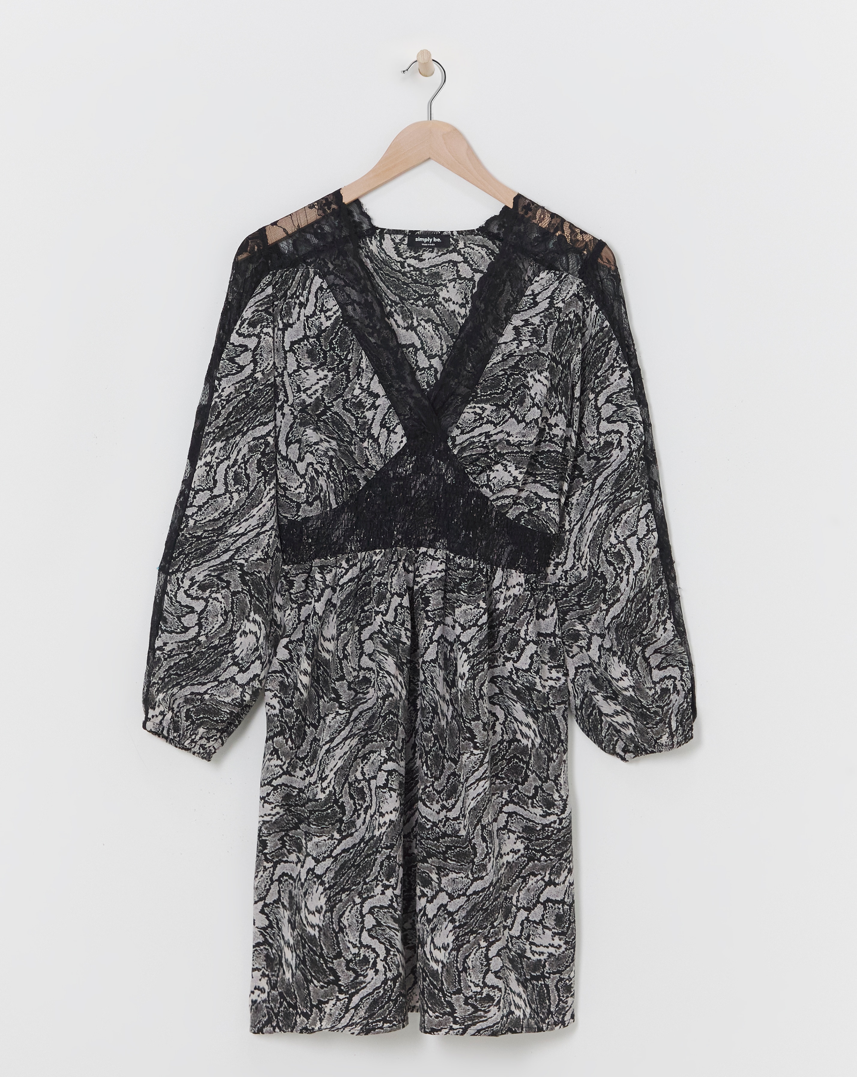 Simply Be - Women's Lace Insert Skater With Shirred Waist - Size 10 - Grey animal - 95% Polyester 5% Elastane