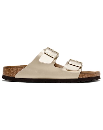Birkenstock Arizona Birko-Flor Gold Two Bar Mules Narrow Width