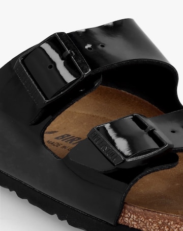 Birkenstock Arizona Birko-Flor Black Patent Two Bar Mules Narrow Width