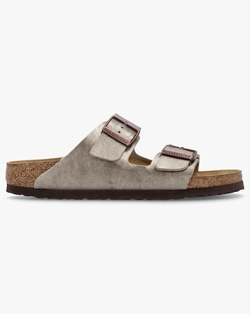 Birkenstock Arizona Birko-Flor Graceful Taupe Two Bar Mules Narrow Width