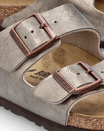 Birkenstock Arizona Birko-Flor Graceful Taupe Two Bar Mules Narrow Width
