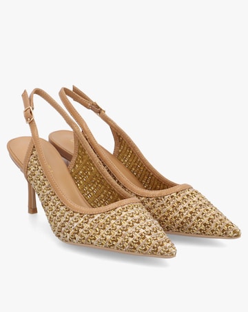 Daniel Rachel Tan Woven Sling Back Heeled Court Shoes Standard Fit