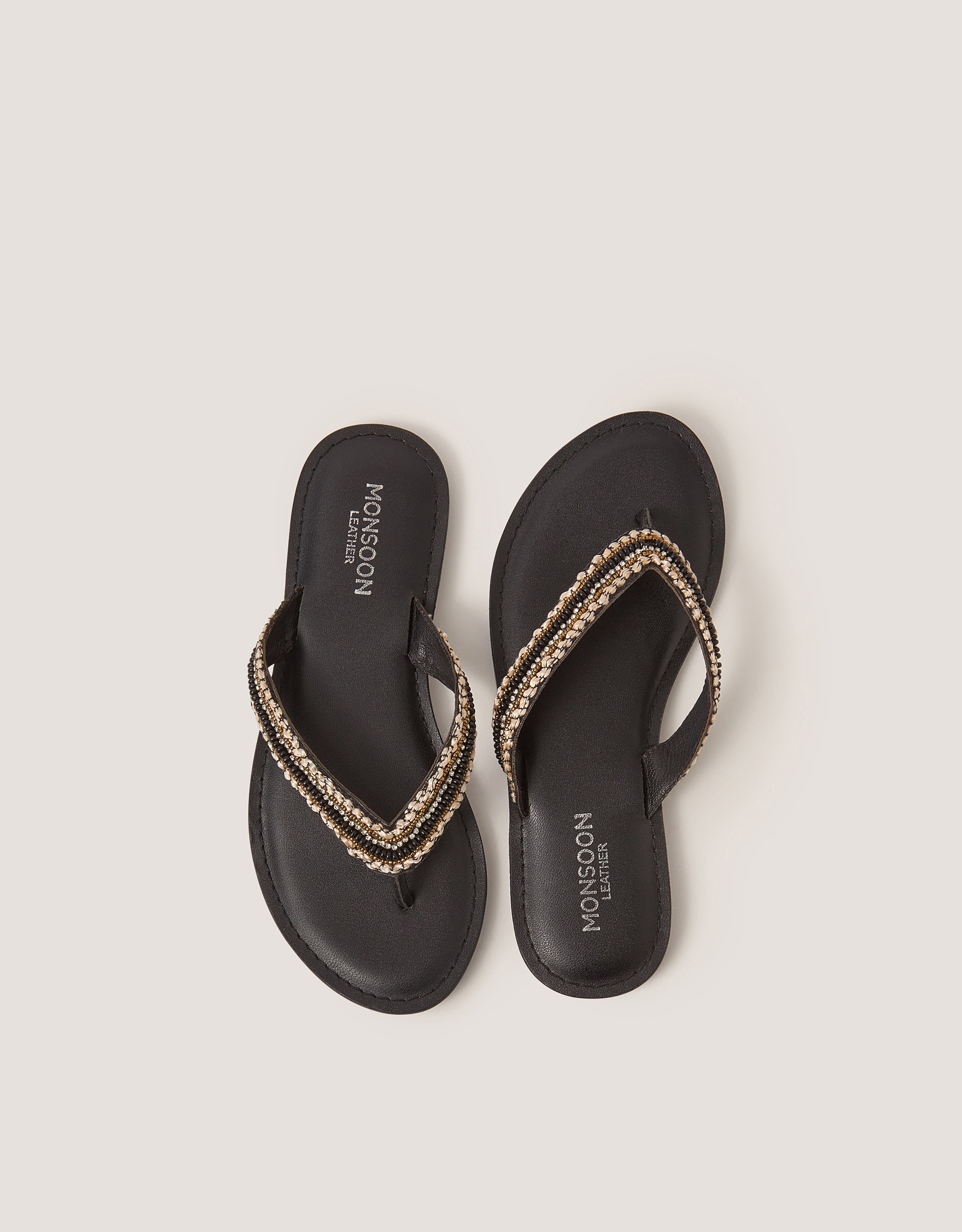 New In - Monsoon Harper Beaded Leather Flip Flops
