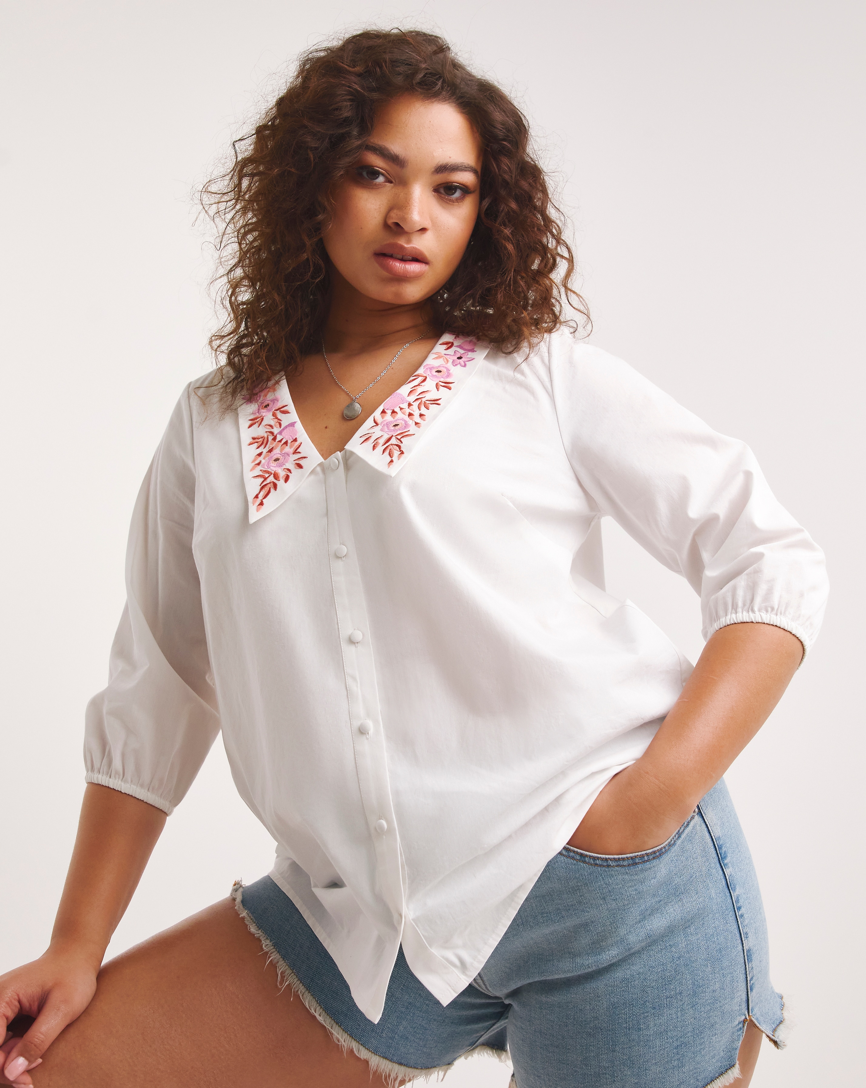 SBE Ivory Blouse with Embroidered Collar