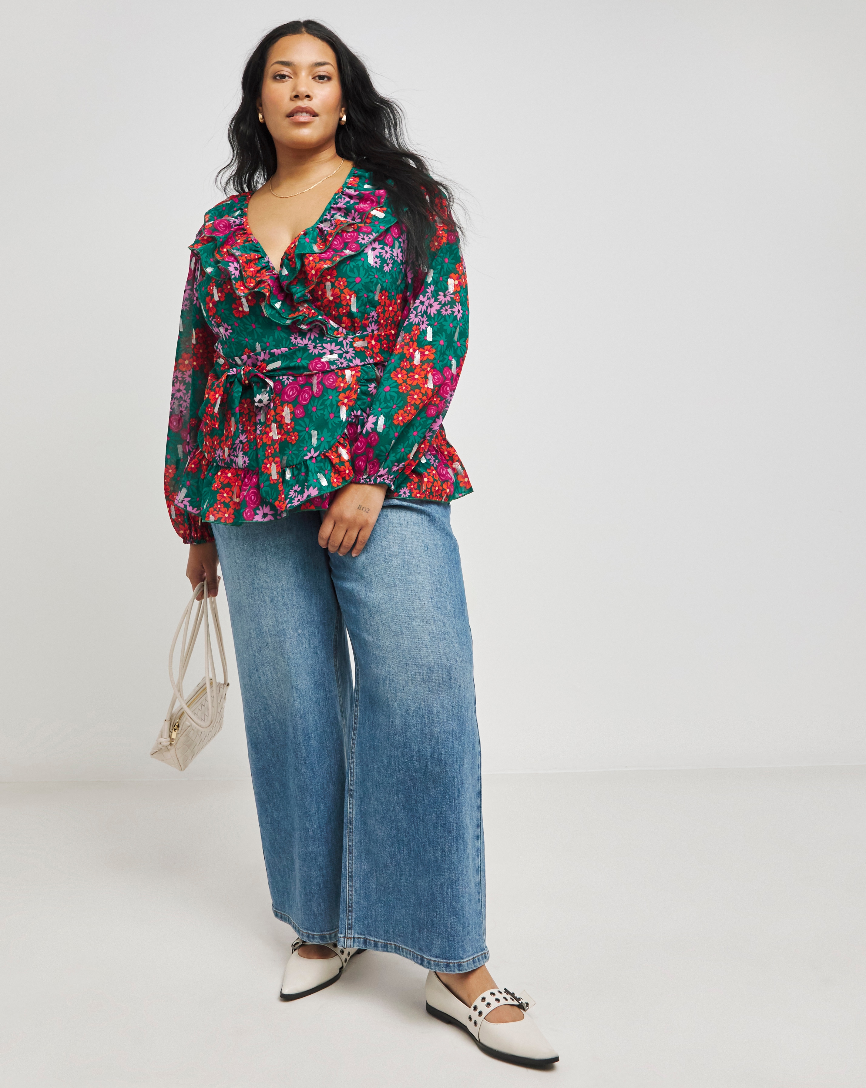 Printed Rainbow Foil Frill Blouse