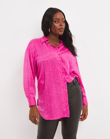 Pink Satin Jacquard Dipped Back Shirt | Simply Be