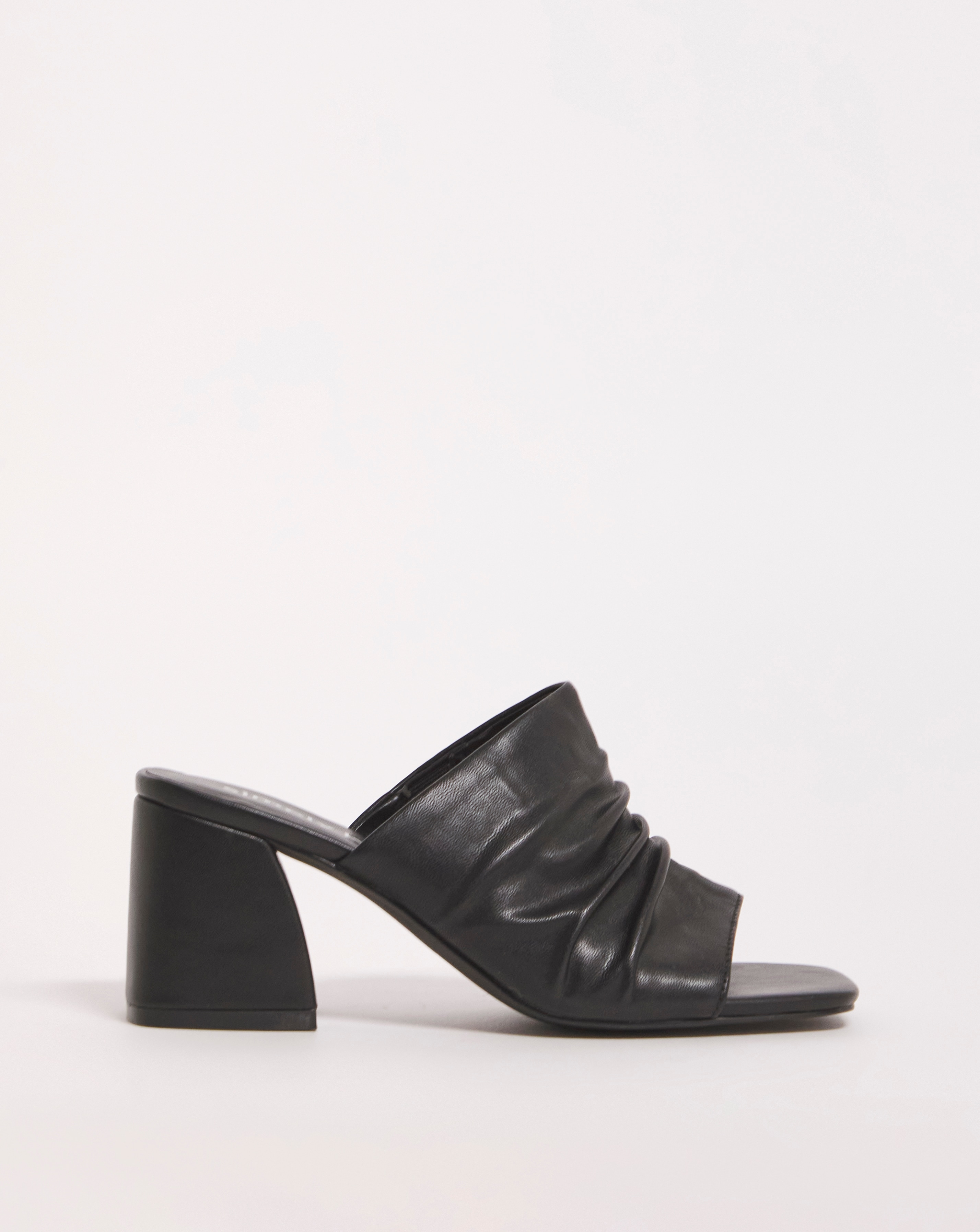 Ruched Heeled Mule Sandals Ex Wide