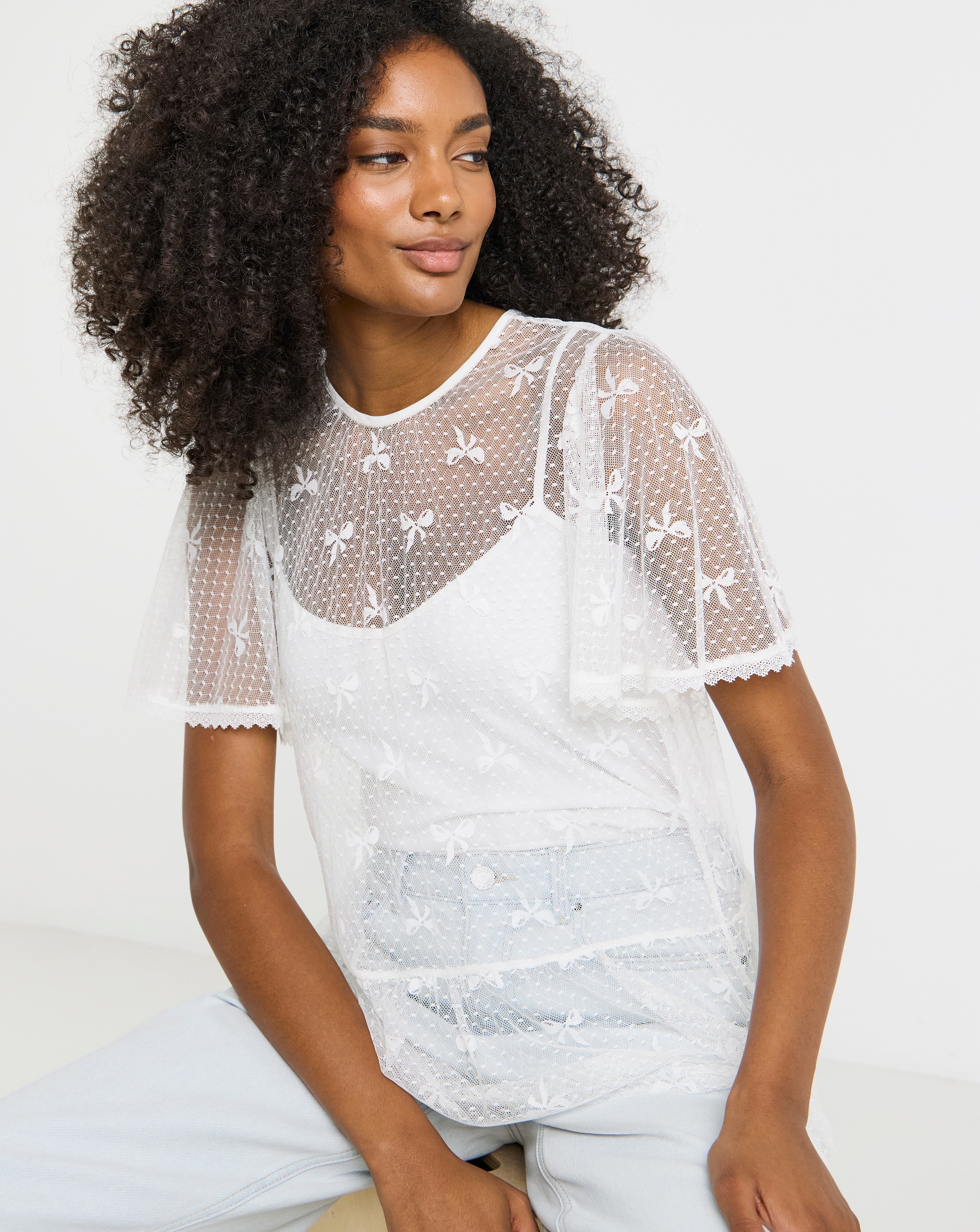 Simply Be Bow Print Lace Top