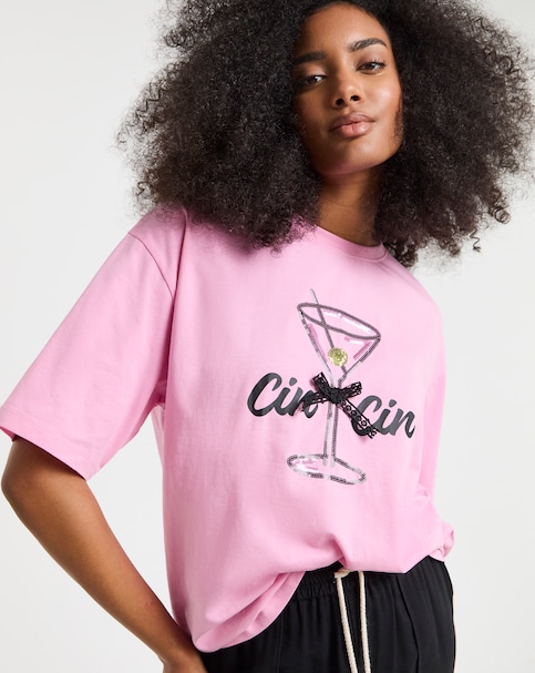 Simply Be Dirty Martini Graphic T-Shirt - Pink