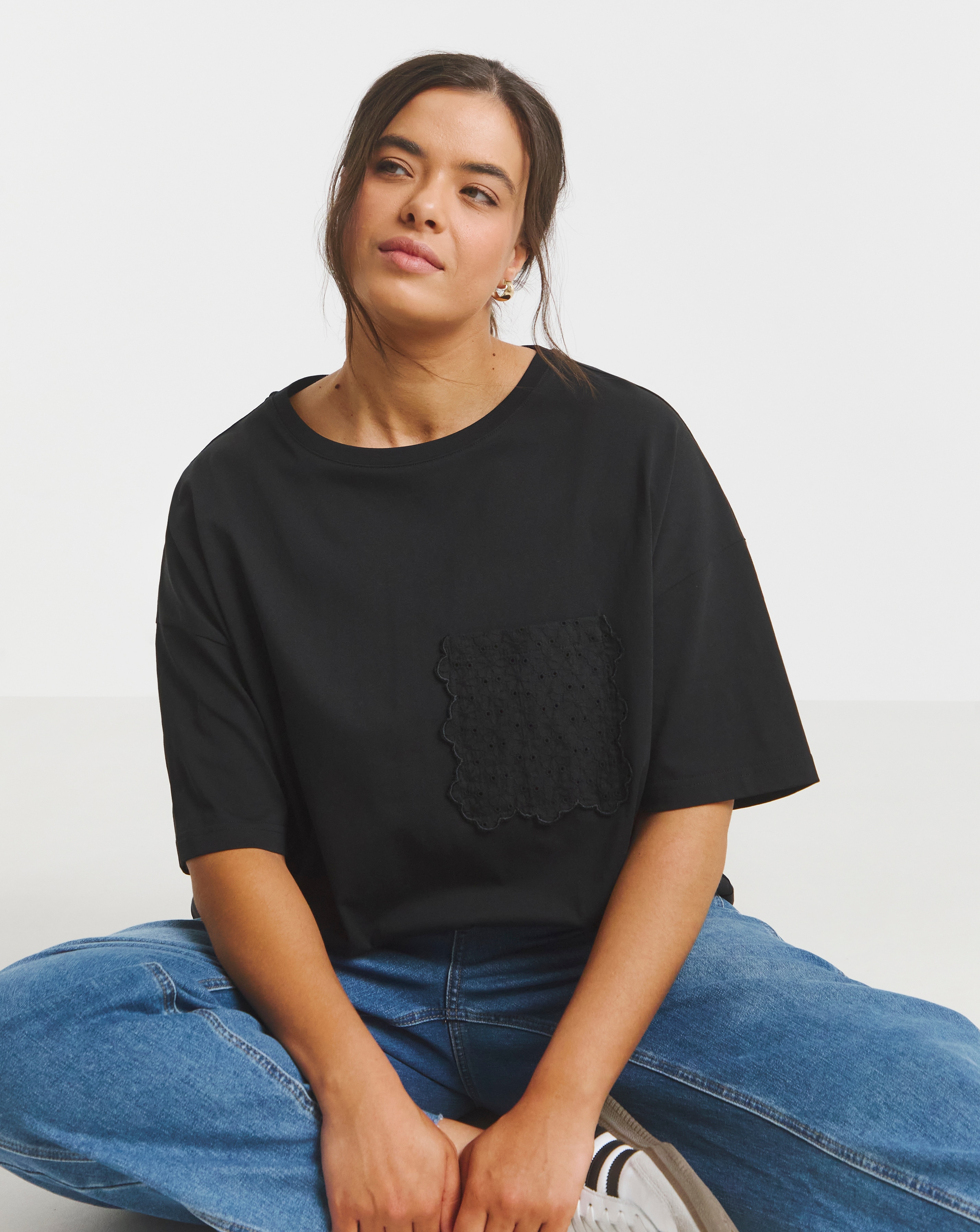 Simply Be Broderie Pocket T-Shirt