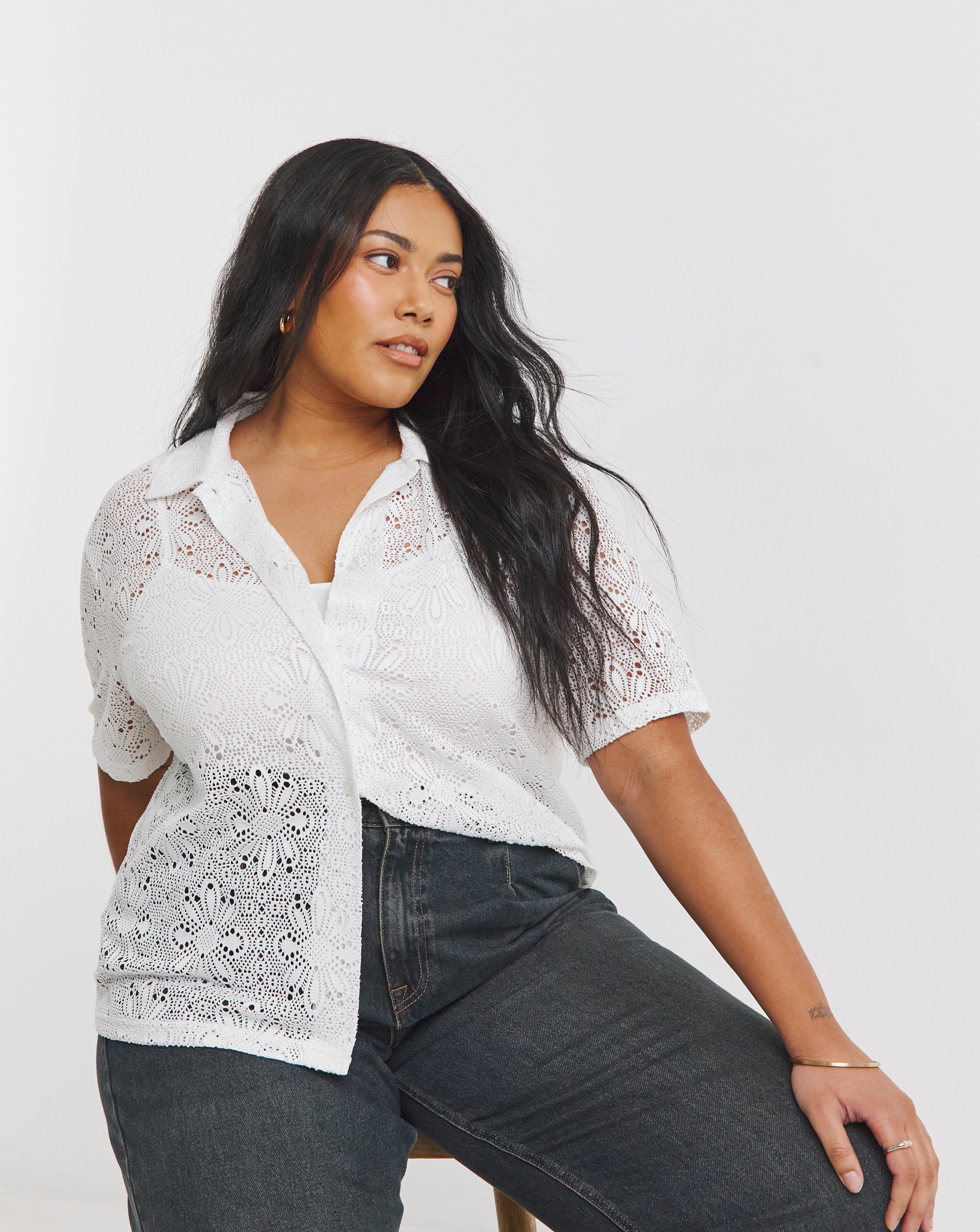Simply Be Floral Crochet Boxy Shirt