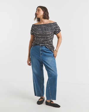 Simply Be Short Sleeve Mesh Bardot Top - Image 3
