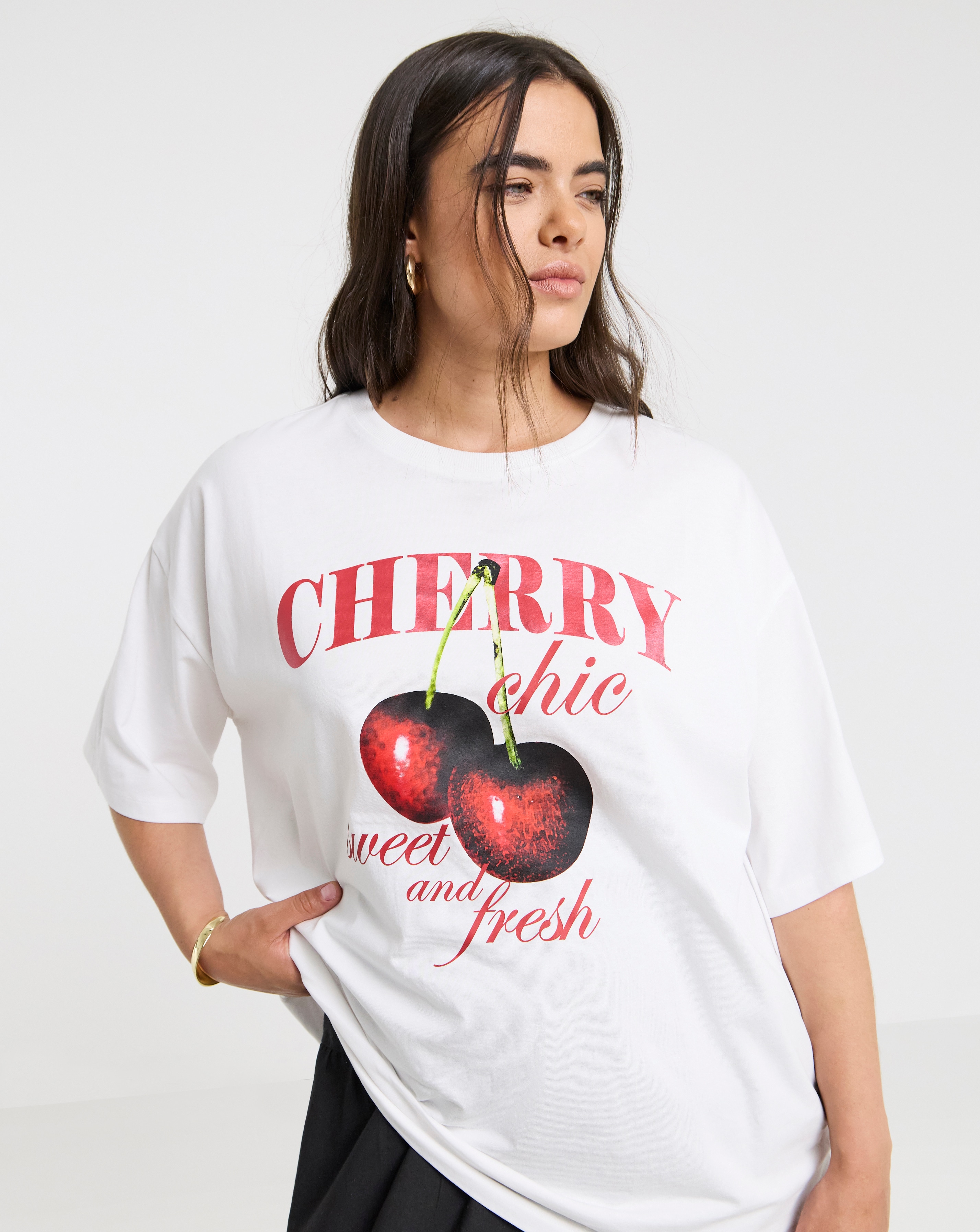 Cherry Chic Graphic Oversized T-Shirt