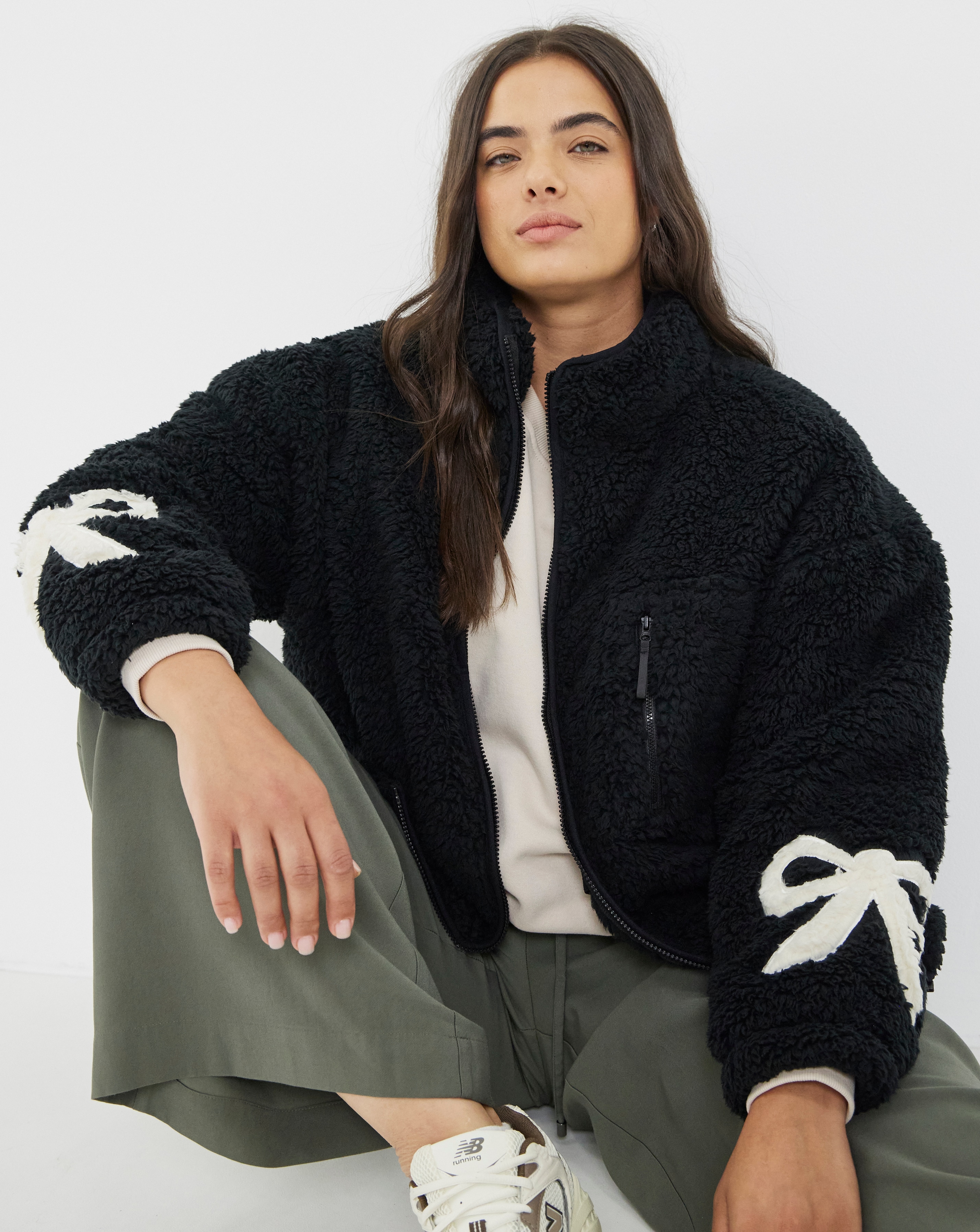 Sherpa Teddy with Bow Sleeve Detail