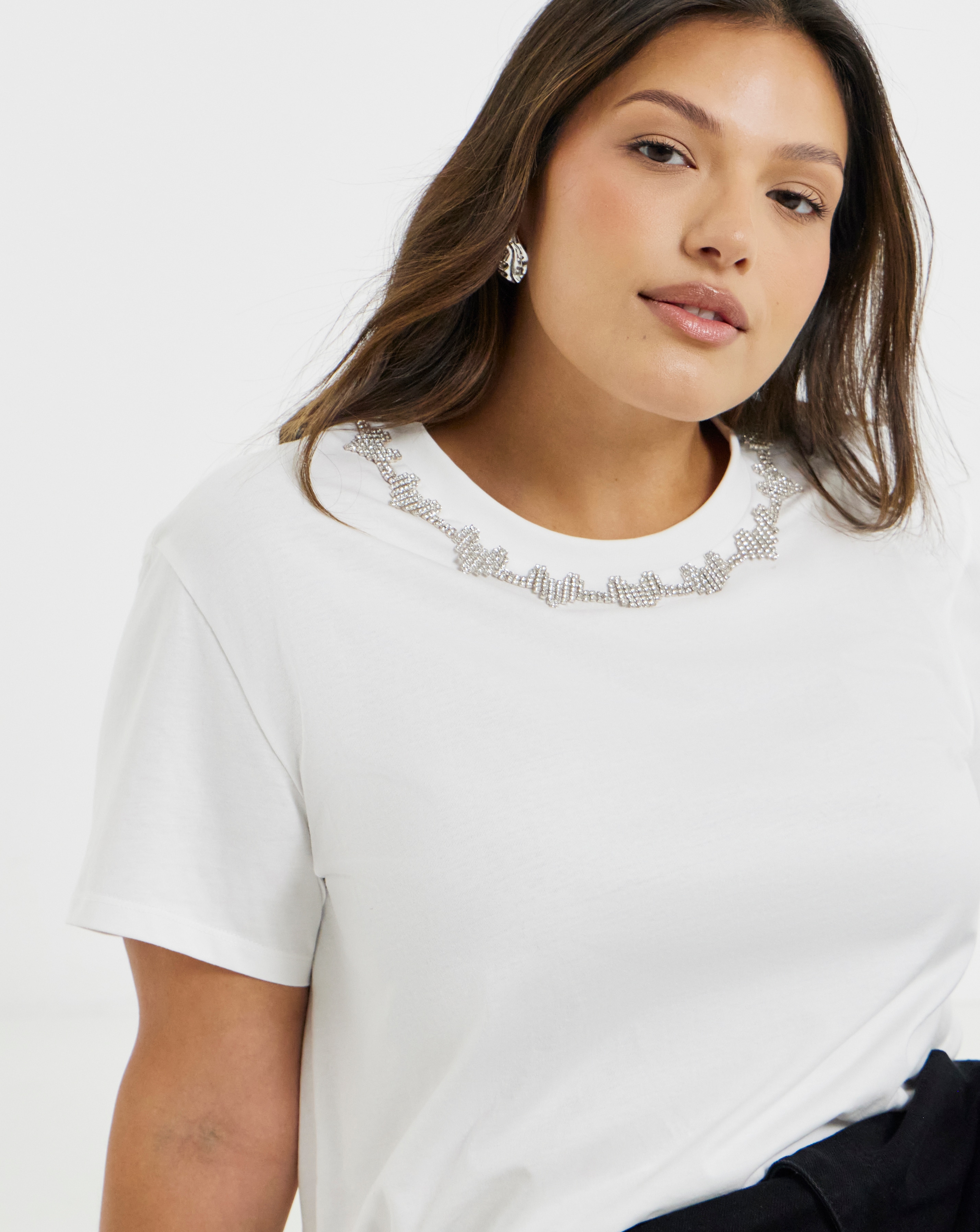 New In - Heart Diamante Crew Neck T-Shirt