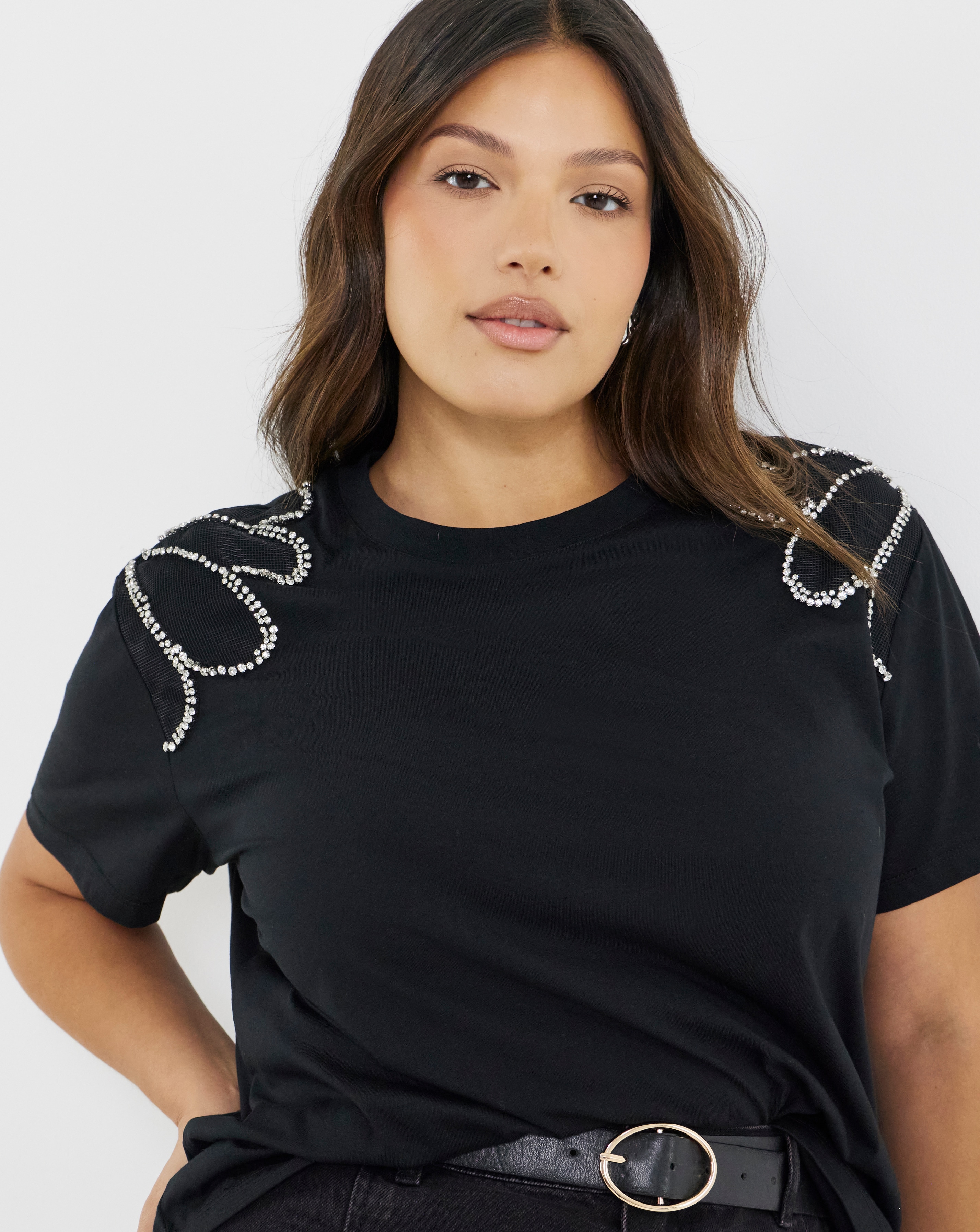 New In - Diamante Shoulder Detail T-Shirt