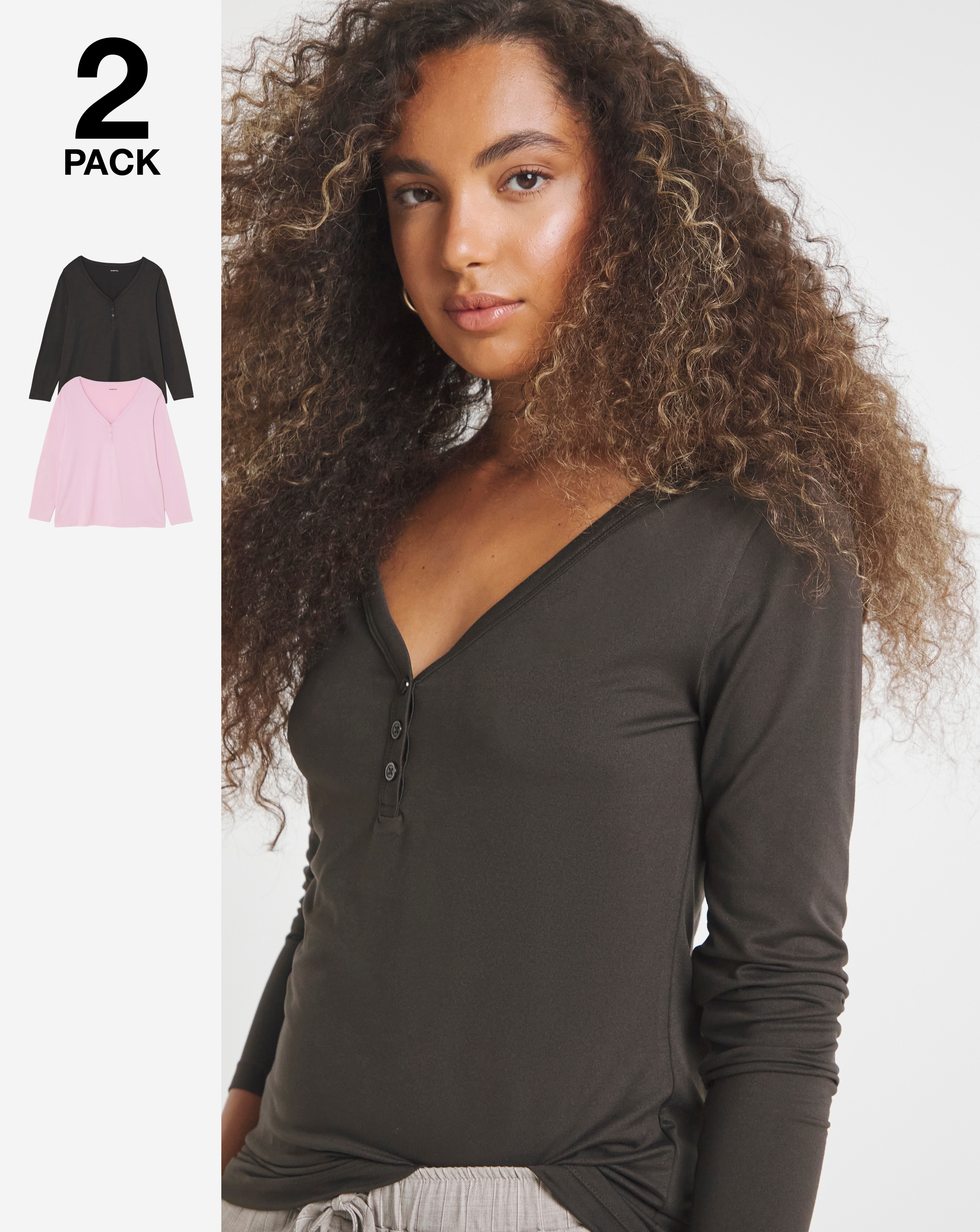 New In - 2 Pack Soft Touch Henley Tops