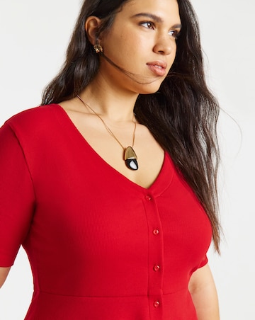 Red Button Through Peplum Top