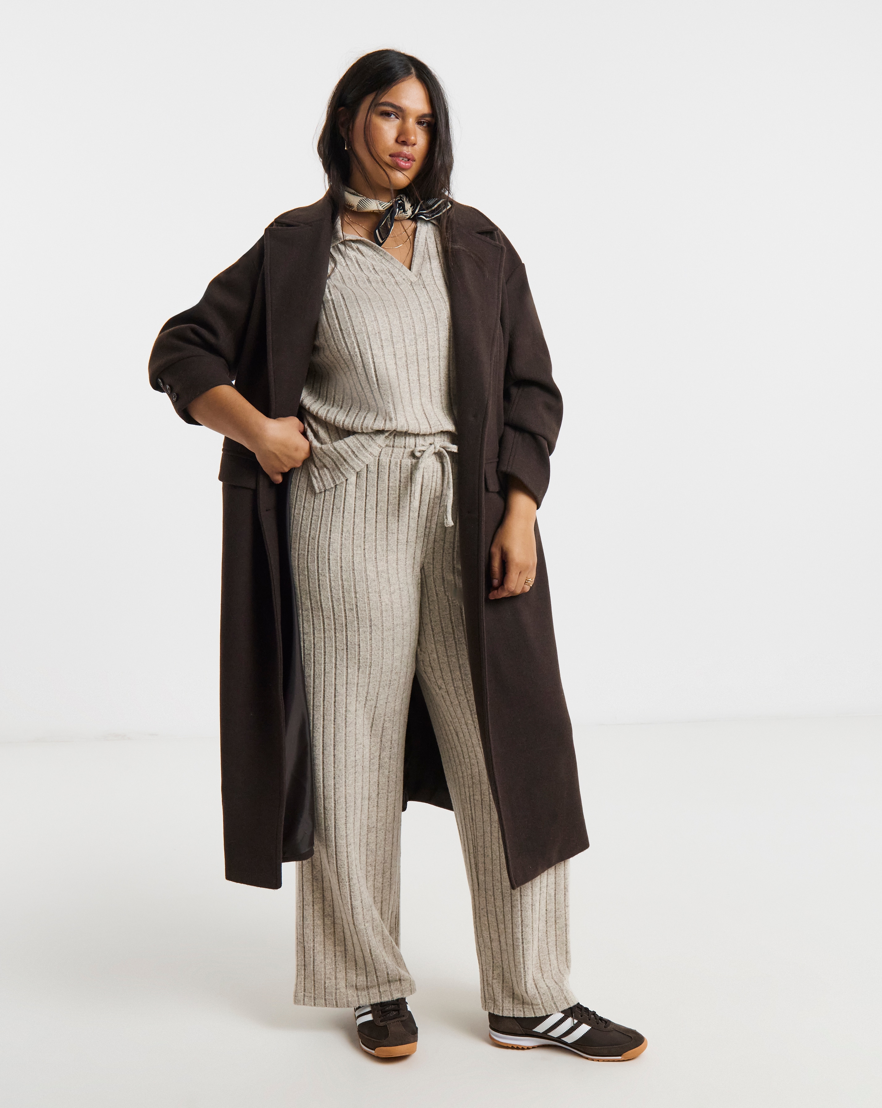 Cut & Sew Rib Wide Leg Joggers