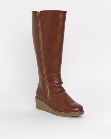 Cushion Walk Wedged Crepe Sole Knee High Boot E Fit Standard Calf