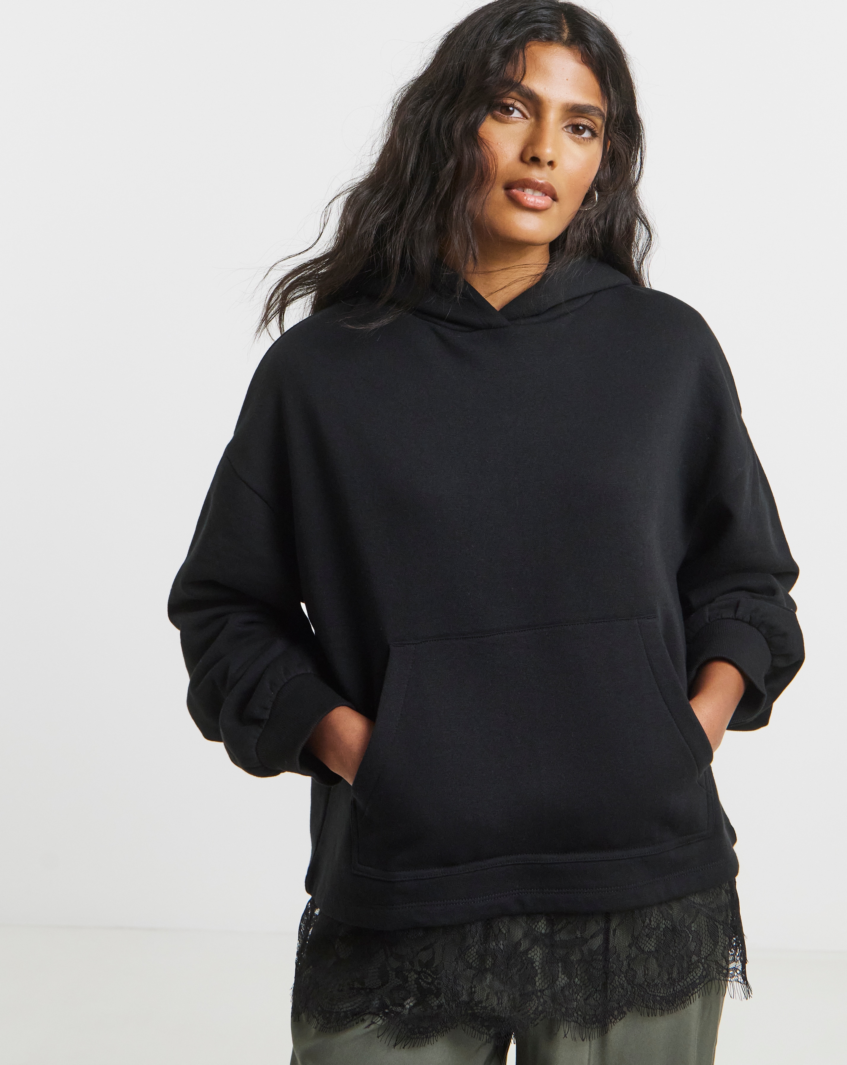 Eyelash Lace Trim Hoodie