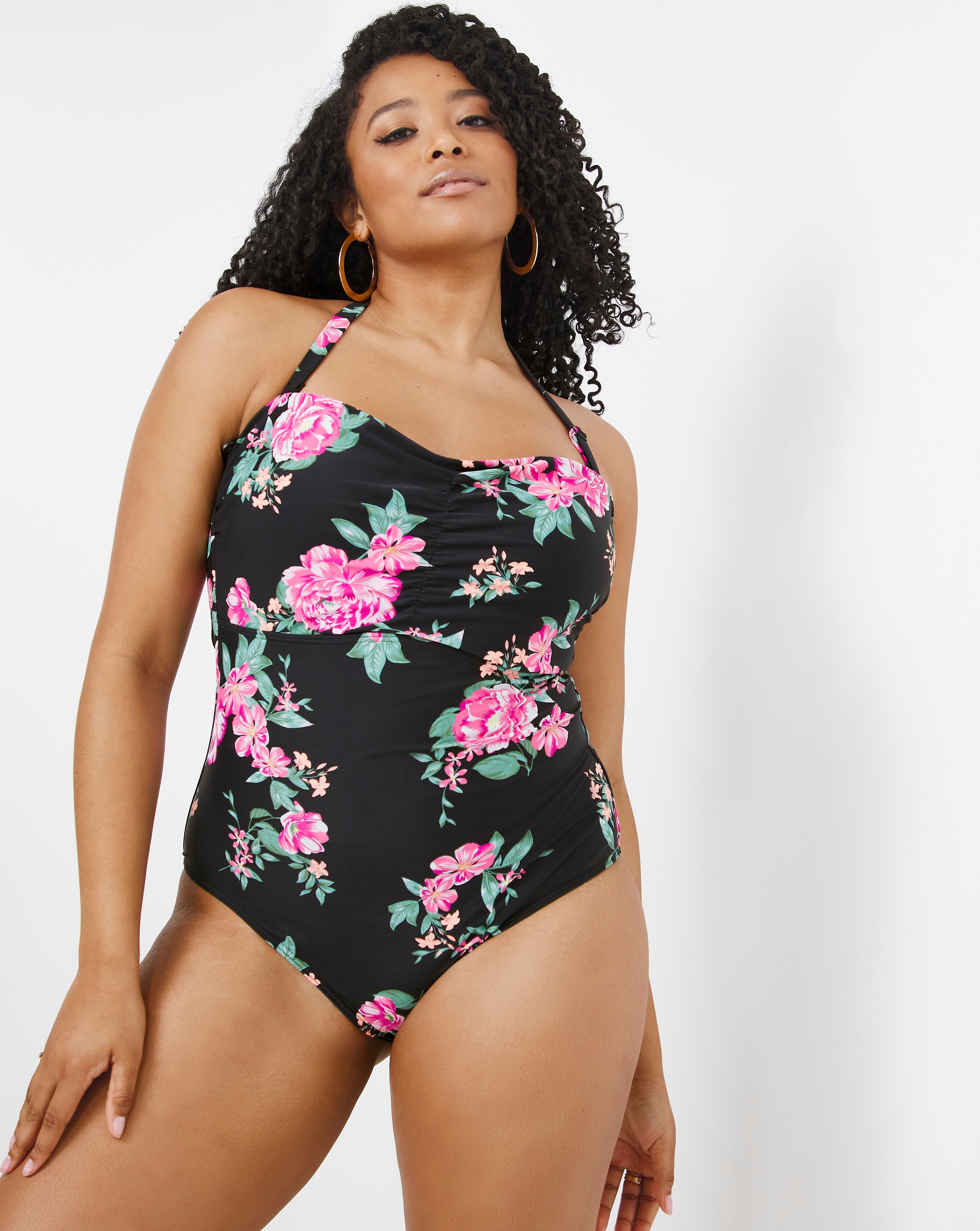 black puff sleeve swimsuit