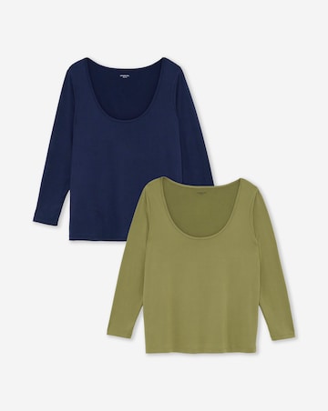Navy & Khaki 2 Pack Scoop Neck Tops