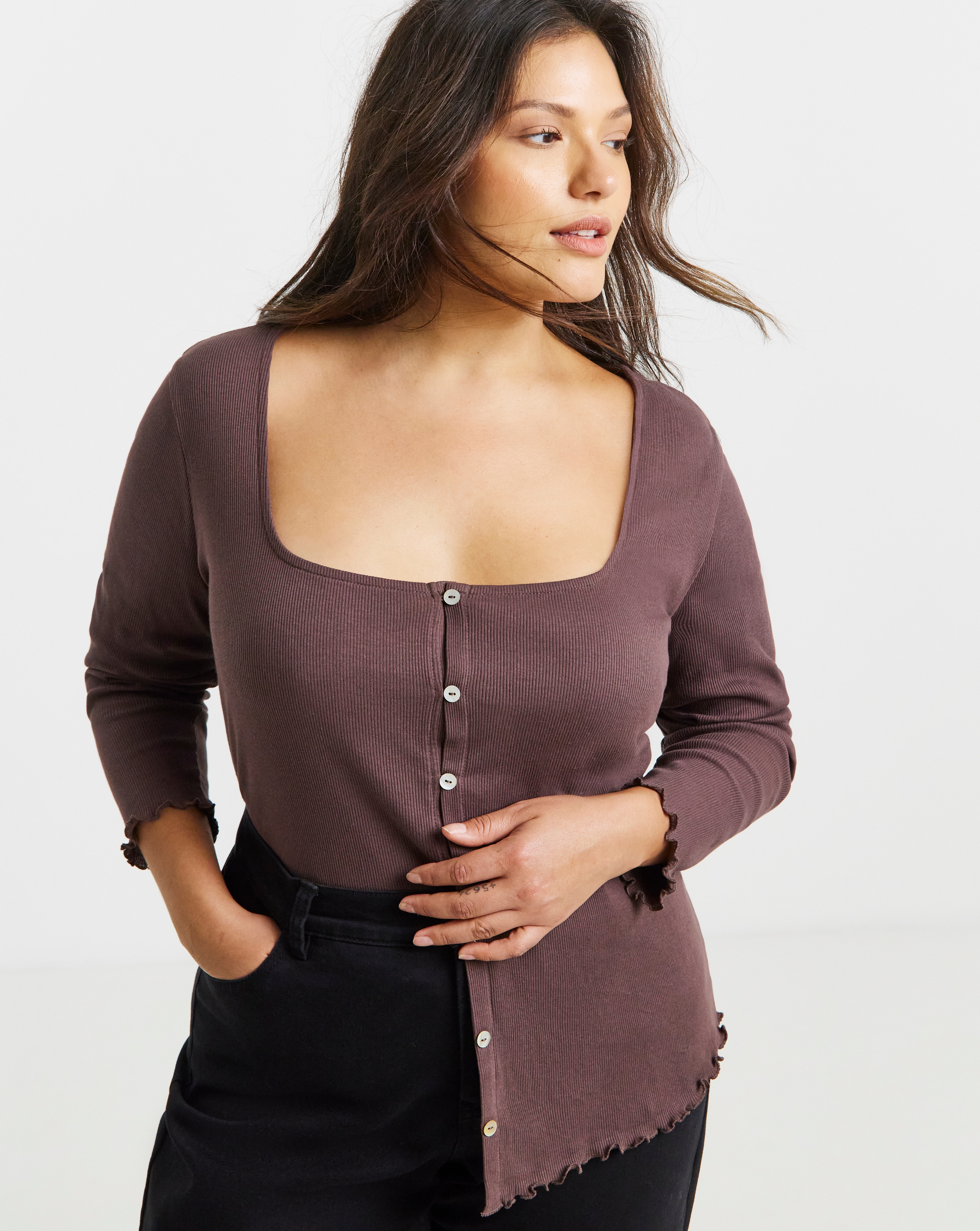 Long Sleeve Button Through Ribbed Cardi